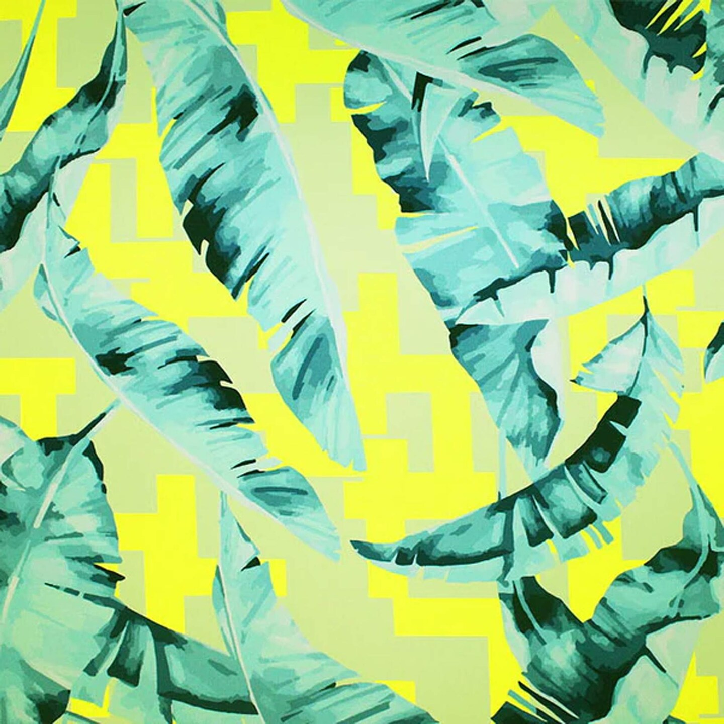 Banana Leaves on Tetris Printed Spandex Fabric