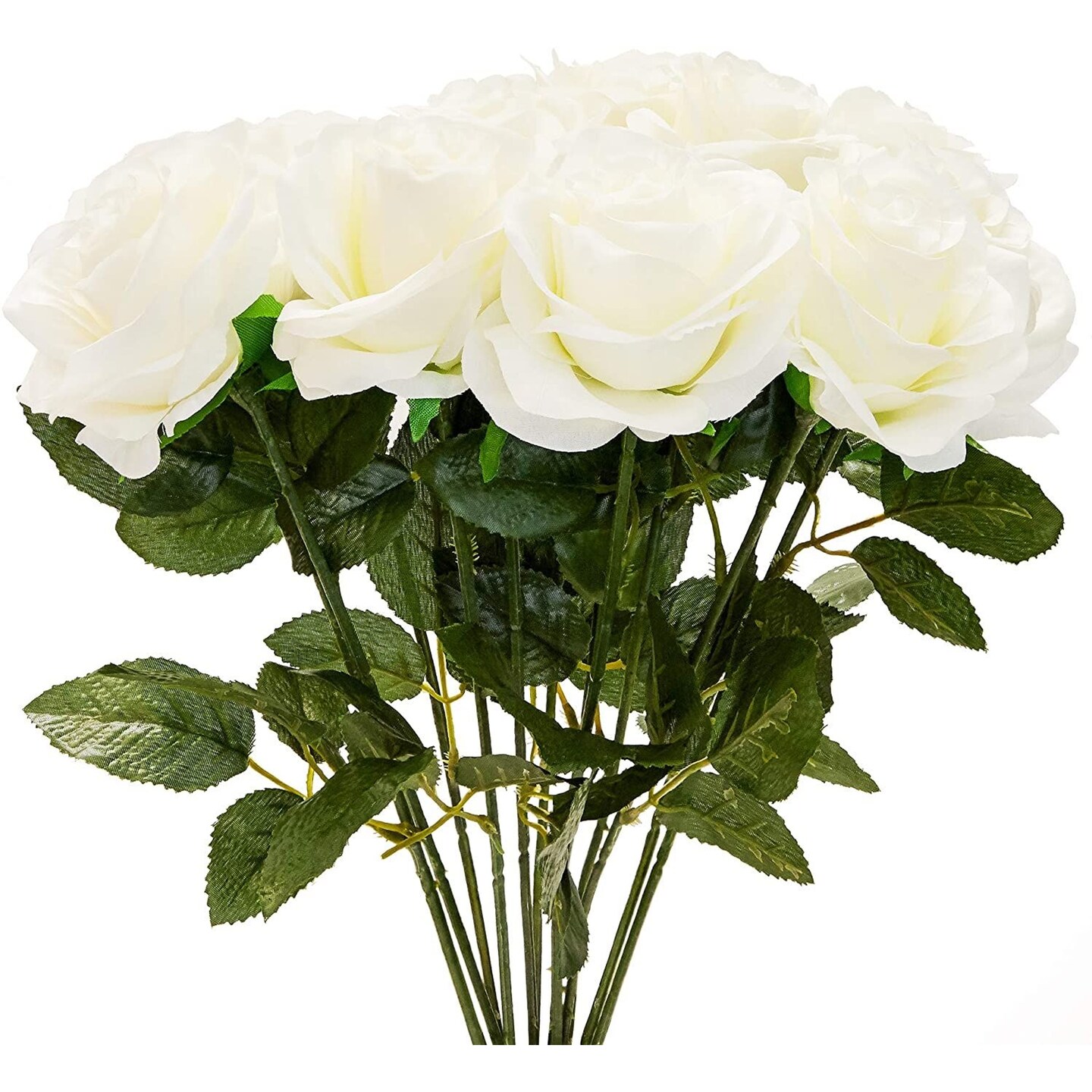 12 Pack White Artificial Flowers, Fake Silk Roses Faux Bouquets with Stems Bulk for Wedding Decoration, Crafts, Home Decor, Champagne Gold, 6.1 x 9.2 x 17.1 in