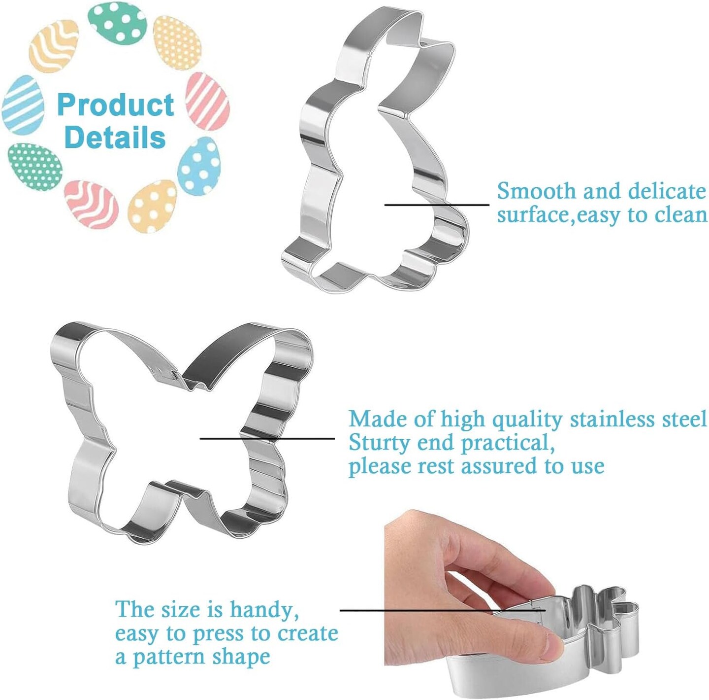 10-Piece Easter Cookie Cutter Set – Stainless Steel Bunny, Egg & Chick Shapes for Cookies, Biscuit, Fondant & Dough
