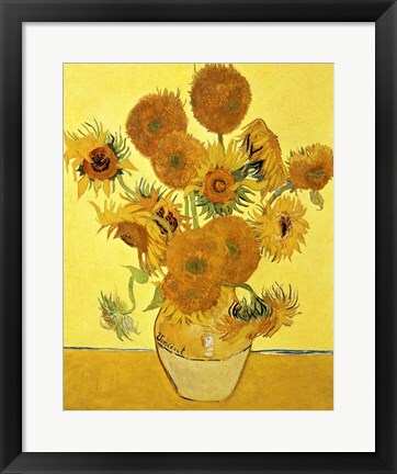 Framed Art Sunflowers, 1888 yellow by Vincent Van Gogh Wall Decor 18x24 Artwork