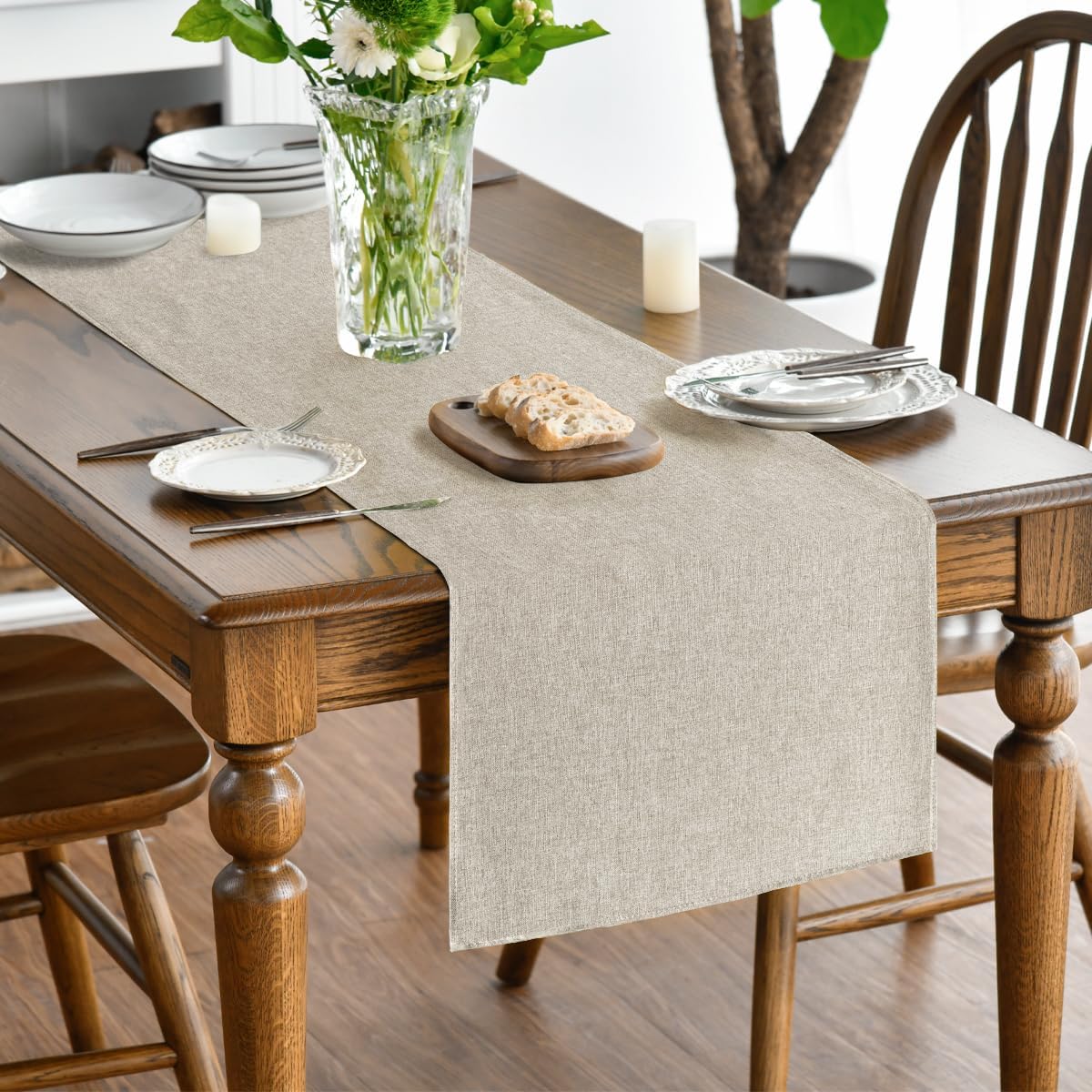 Light Brown Table Runner – Seasonal Fall Washable Kitchen & Dining Table Decoration, 13" x 72"