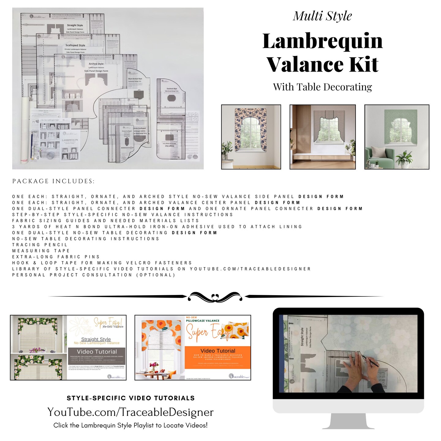 Lambrequin Cornice Valance Kit | 3-Style | Make Custom Window Treatments Without Sewing