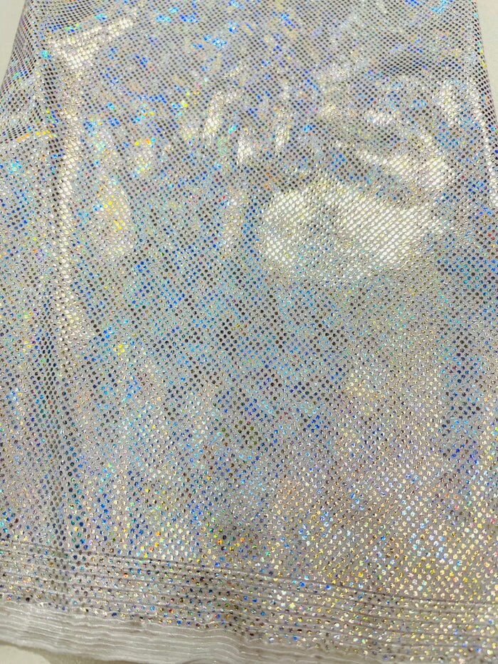 1 Yard Metallic Foggy Shattered Glass Stretch Fabric Nylon Spandex Foil Print 58-60 inches width