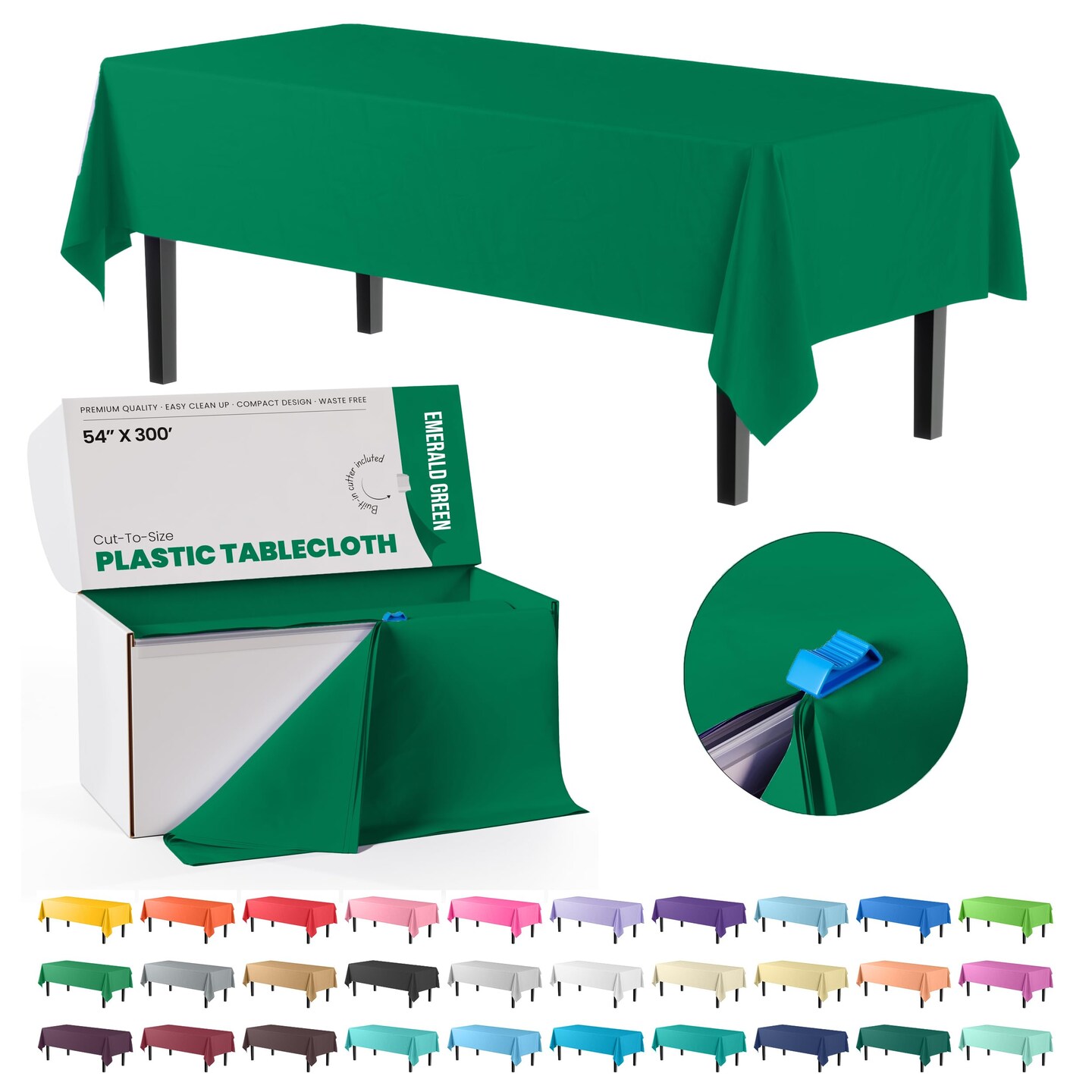 Party Solids 54" x 300' Plastic Table Cover Roll with Slide Cutter – Cut-to-Size Dispenser Box – Makes Up to 36 Disposable 8' Rectangle Tablecloths by Exquisite
