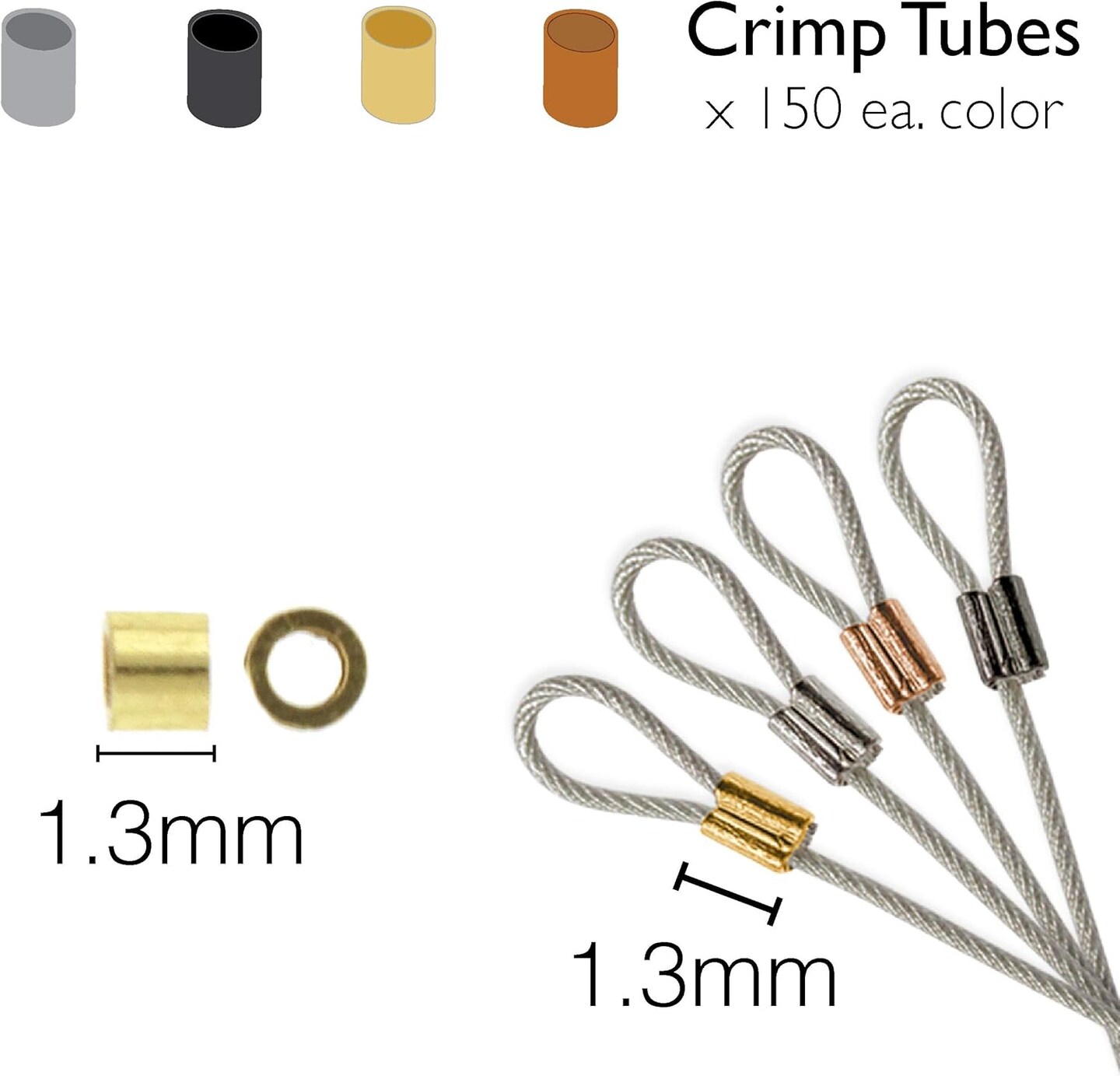 The Beadsmith Tube Crimp Beads, 1.8mm, Assorted Colors, 600 Pieces, Uniform Cylindrical Shape, No Sharp Edges, Designed to Secure The Ends of Jewelry Stringing Wires and Cables