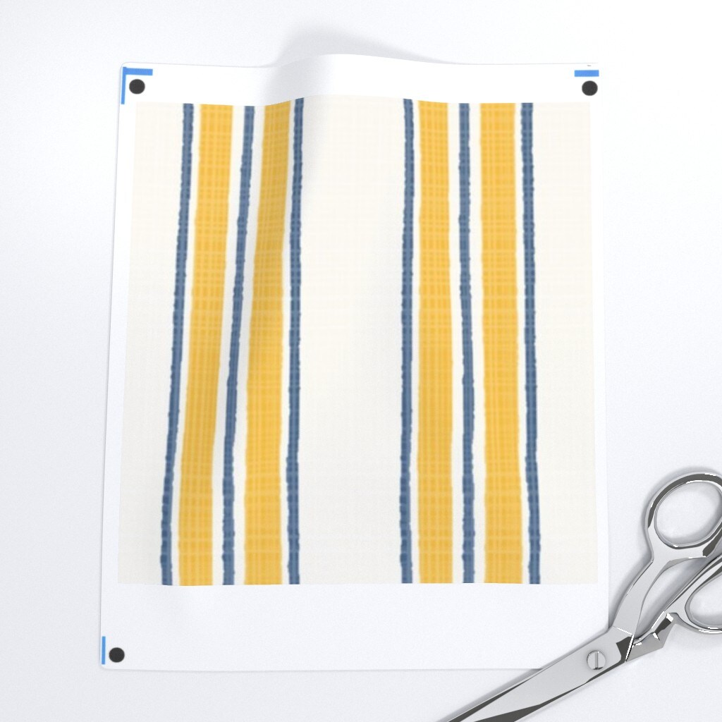 Ticking Stripe Traditional Classic Timeless Blue Yellow Cream Custom Printed Fabric by Spoonflower Various Fabrics by the Yard or Fat Quarter