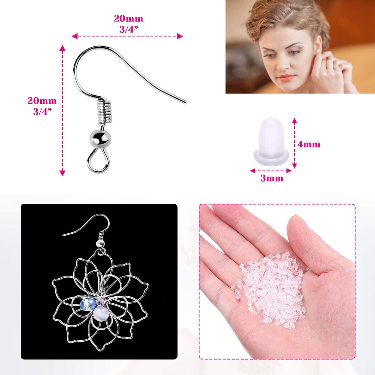 Earring Hooks for Jewelry Making Supplies, 240pcs Hypoallergenic Stainless Steel Fish Hooks Kit With 240pcs Earring Backs