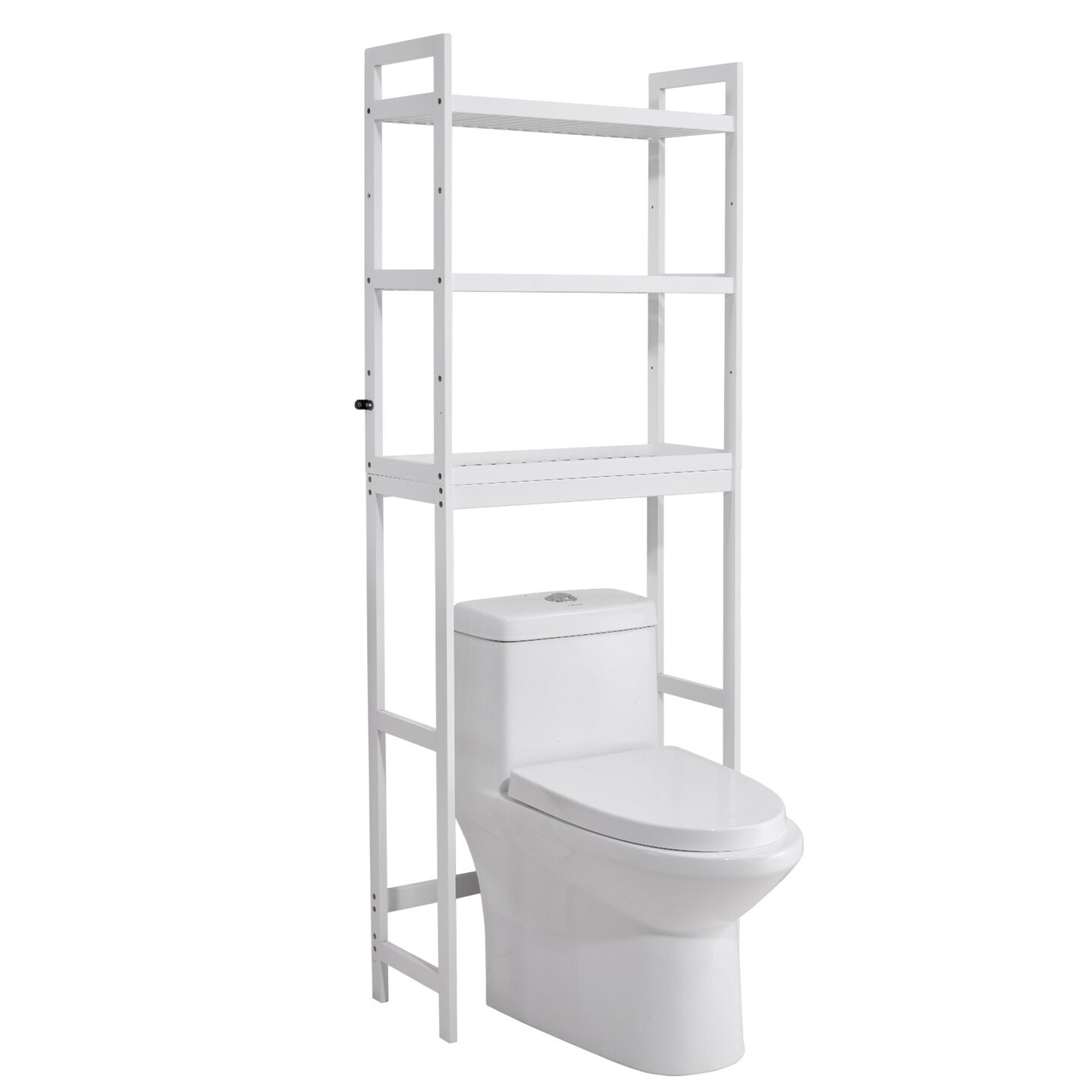 3-Tier Over Toilet Bathroom Organizer, Bamboo Shelf with 3 Hooks, Freestanding