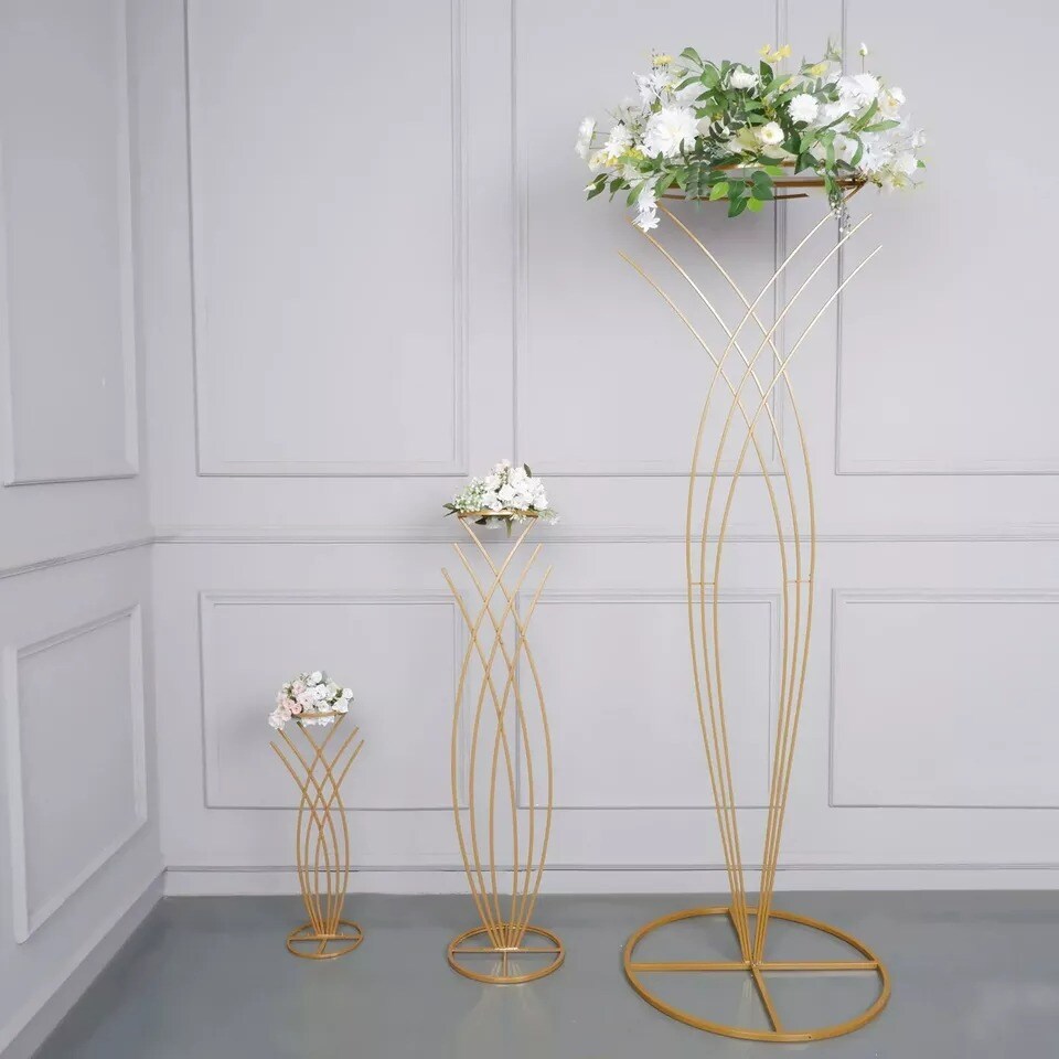 7 ft Gold Metal Flower Display Stand Mermaid Tail Design Pedestal Party Events