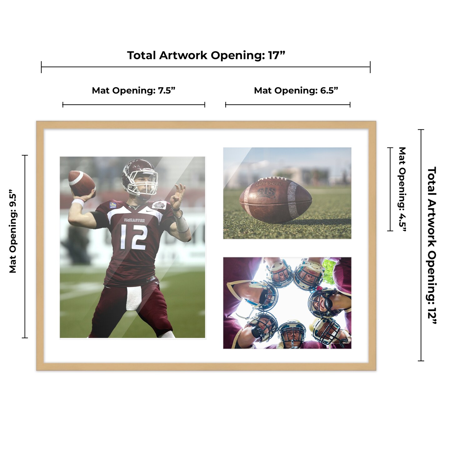 Natural Finish Collage Frame White Mat, 20 Frame Sizes to Choose From