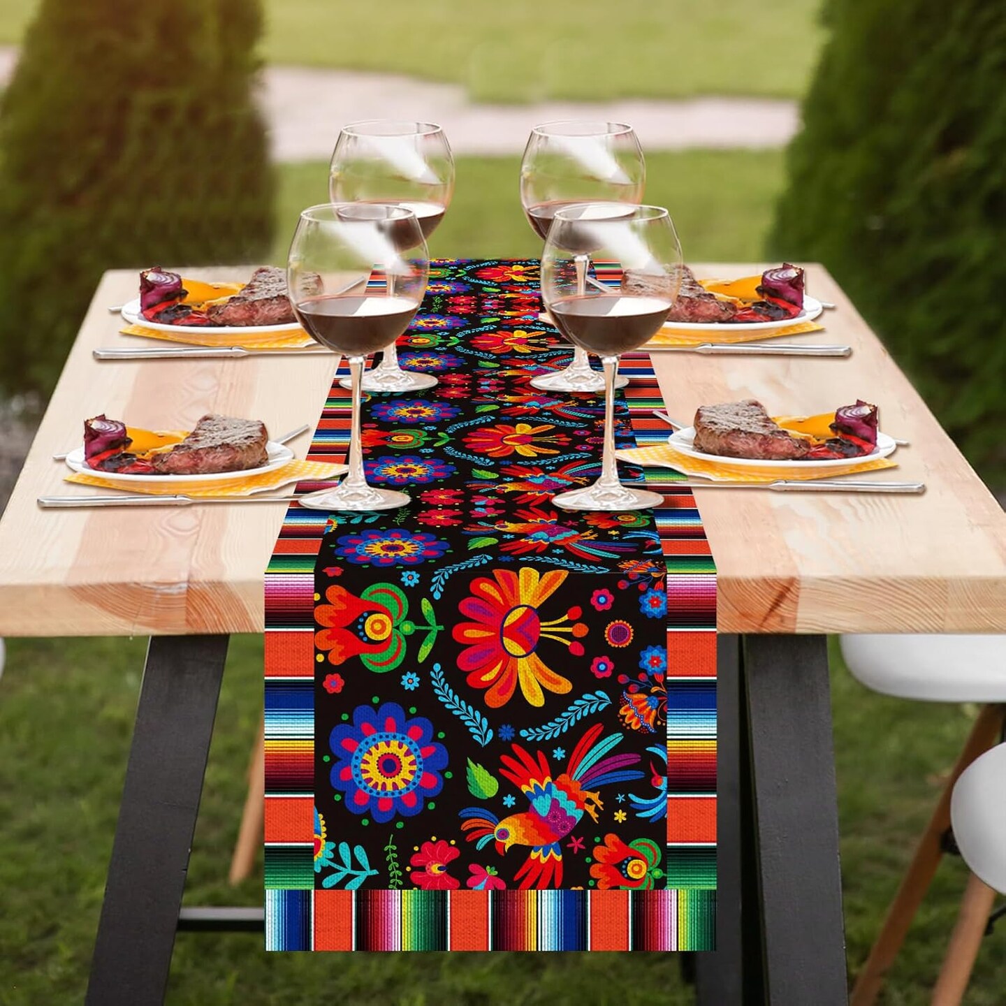6pcs Linen Mexican Fiesta Table Runner Decoration 72×13inch Long Cinco De Mayo Dia De Los Muertos Runners Farmhouse Runner Day of The Dead Decor and Supplies for Kitchen Dining Home Table Decoration