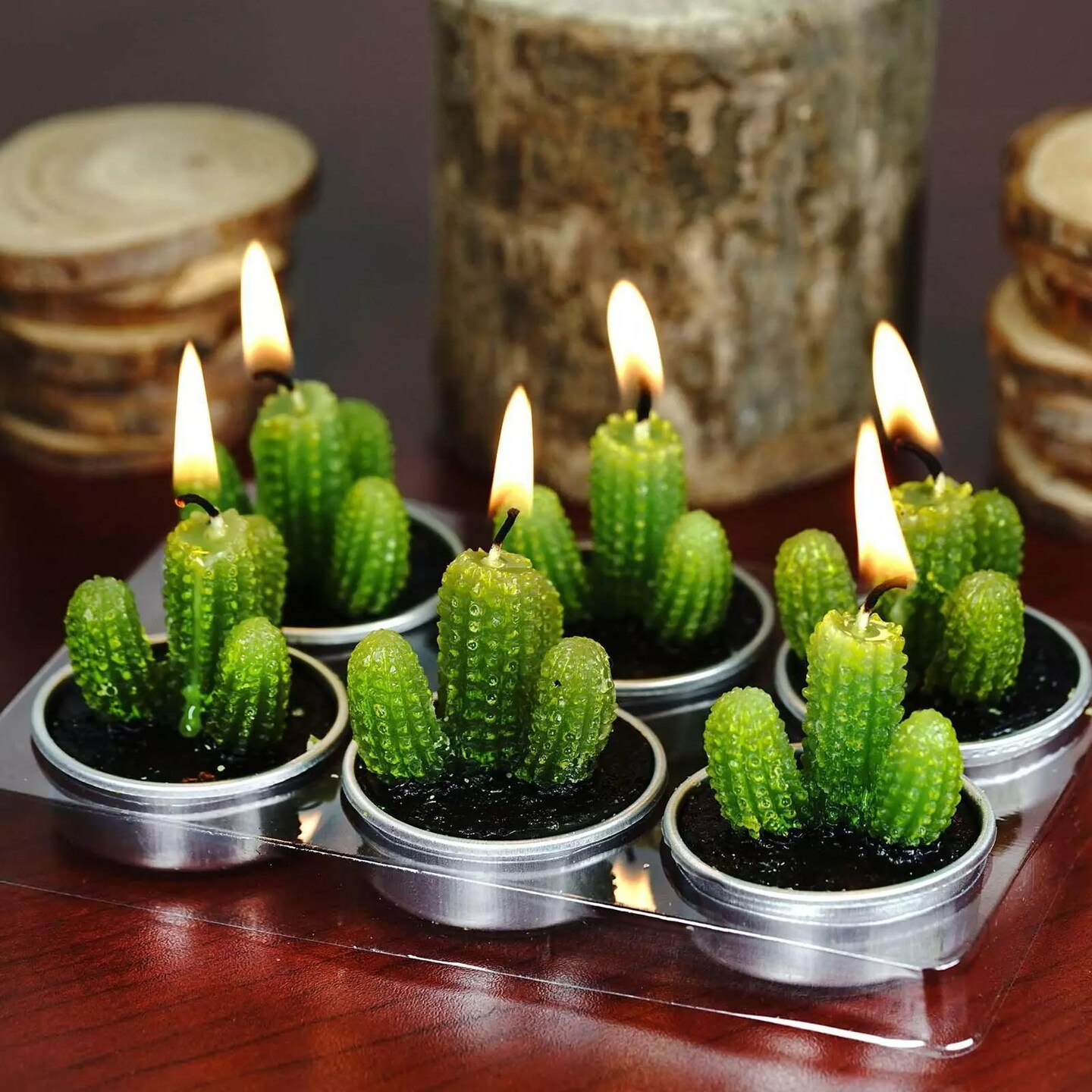 12 pcs 1.5&#x22; tall Green Tealight Mini Cactus Candles Wedding Party Centerpieces
