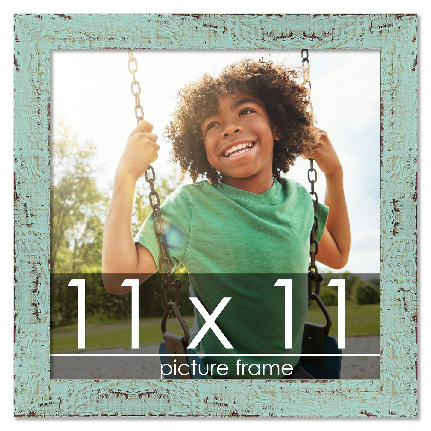 Square Shabby Chic Green Picture Frame - UV Acrylic, Foam Board Backing, Hanging Hardware