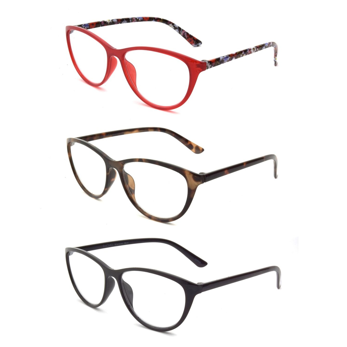 RACHEL Rachel Roy 3 Pack Reading Glasses, Oval Frames in Black, Animal ...