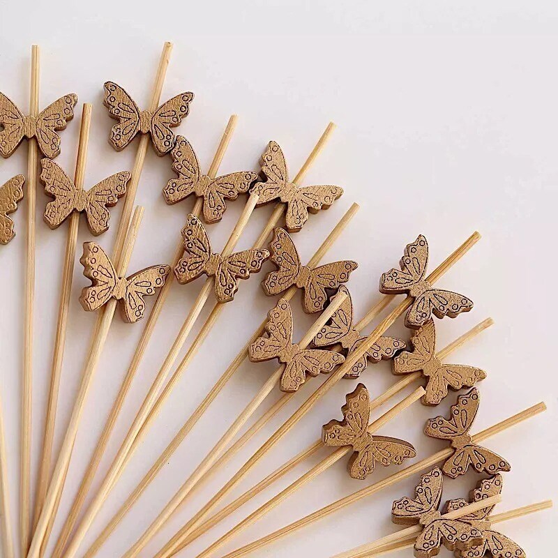 100 Natural Biodegradable Butterfly Cocktail Sticks Party Events Decorations