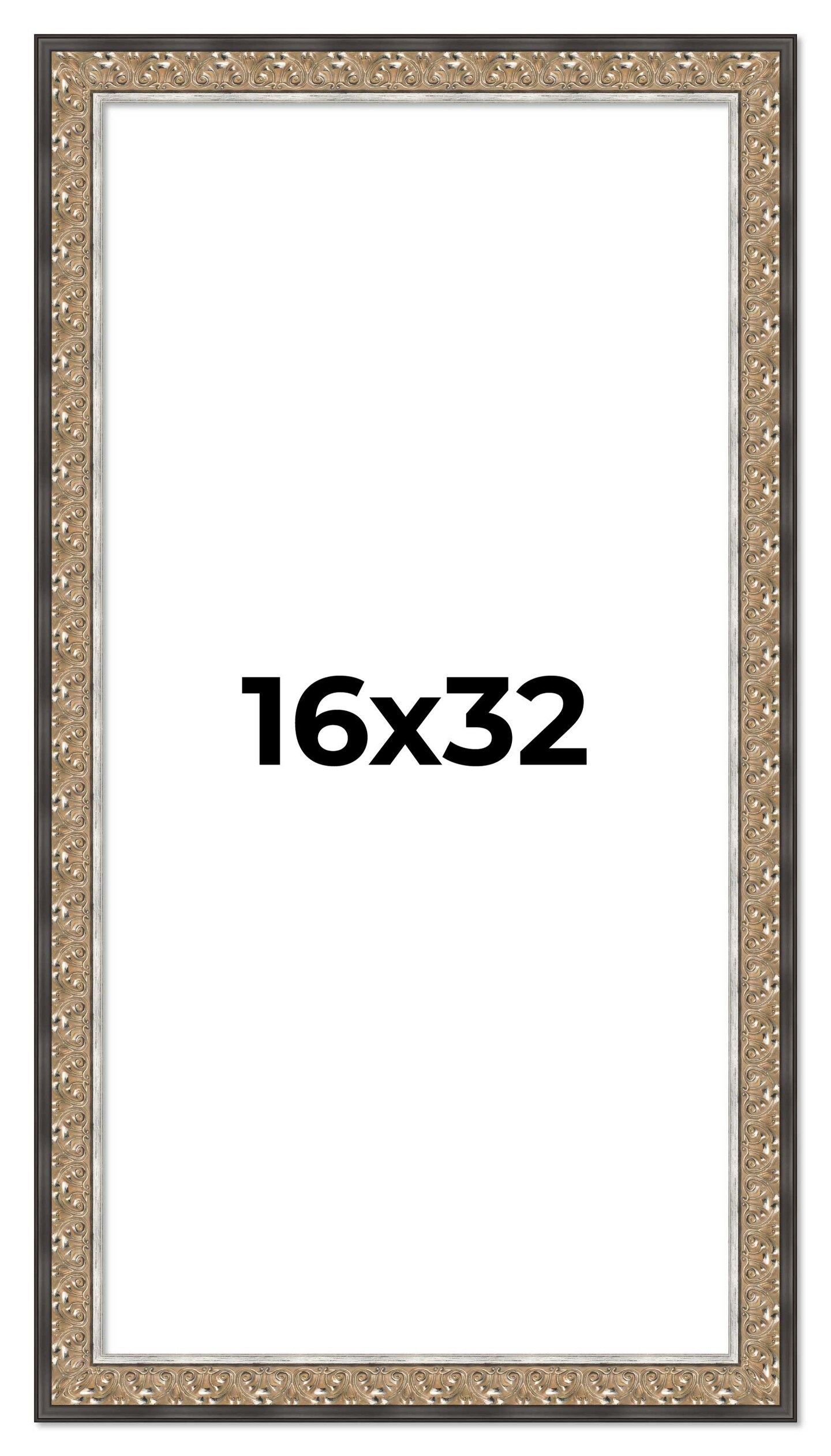 16x32 Ornate Picture Frame with UV-Resistant Acrylic &#x26; Acid Free Backing, Available in 5 Finishes - Black, Brown, Gold, Silver, White