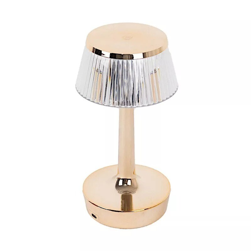 9" Clear Gold Crystal Pleated Design Desk Lamp Decorative LED Light Party Events