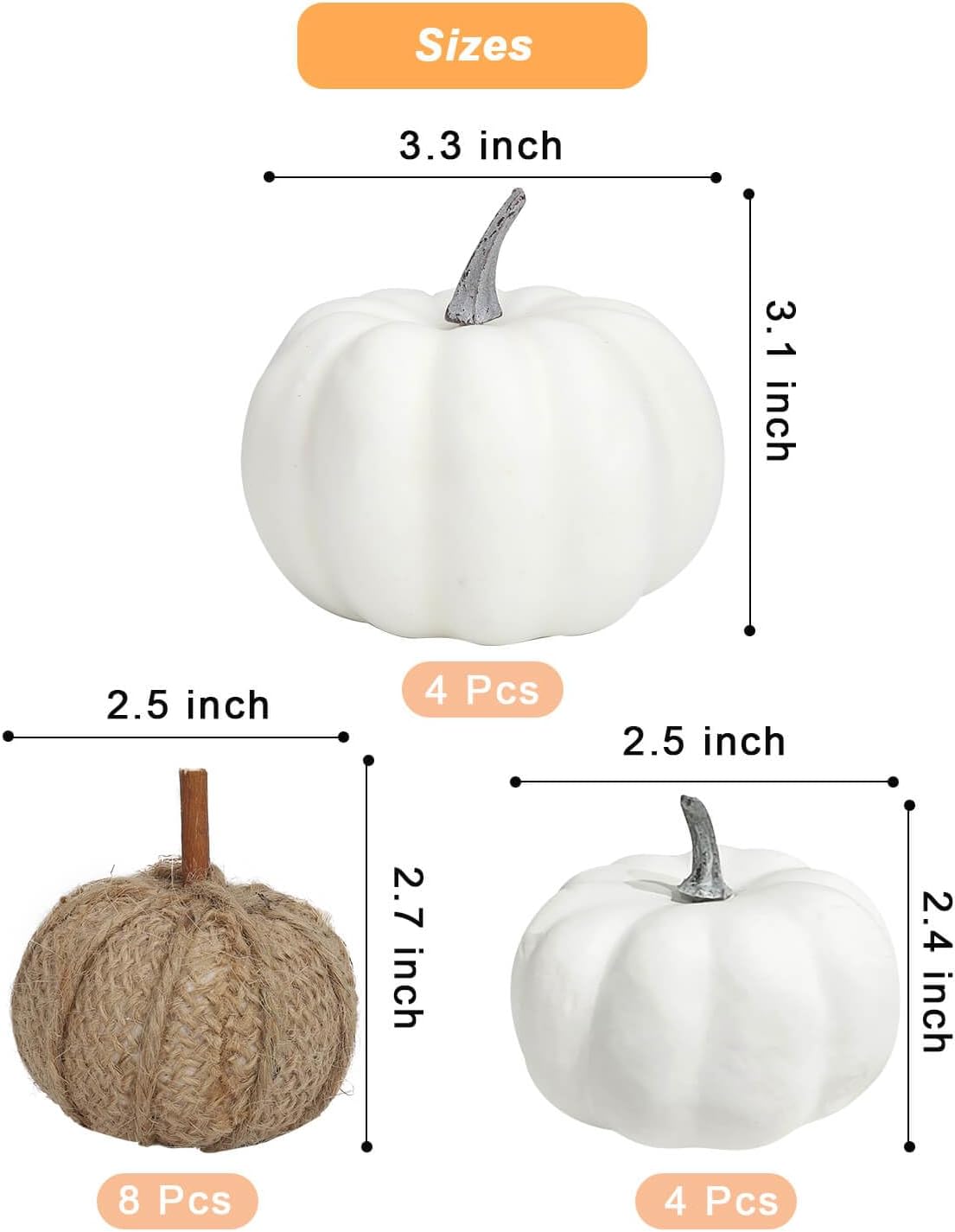 Size - 16PCS White Pumpkins and Burlap Pumpkins for Rustic Fall Decor, Fabric Pumpkins Perfect for Halloween Thanksgiving Decoration Fall Wedding