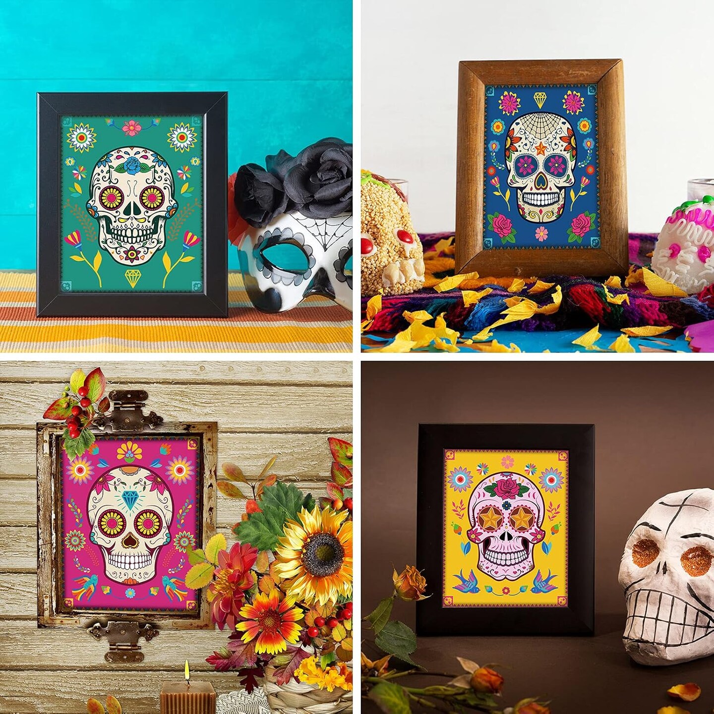 6 Pieces Sugar Skull Wall Art Decorations