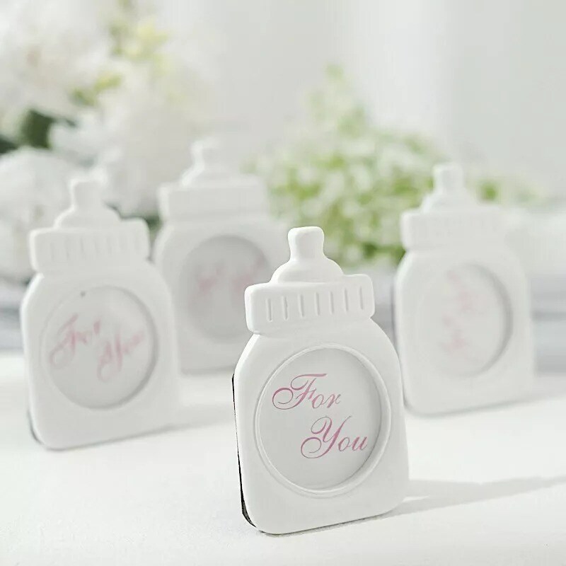White Pink 4 Mini 4" Picture Frames Feeding Bottle Baby Shower Favors Events