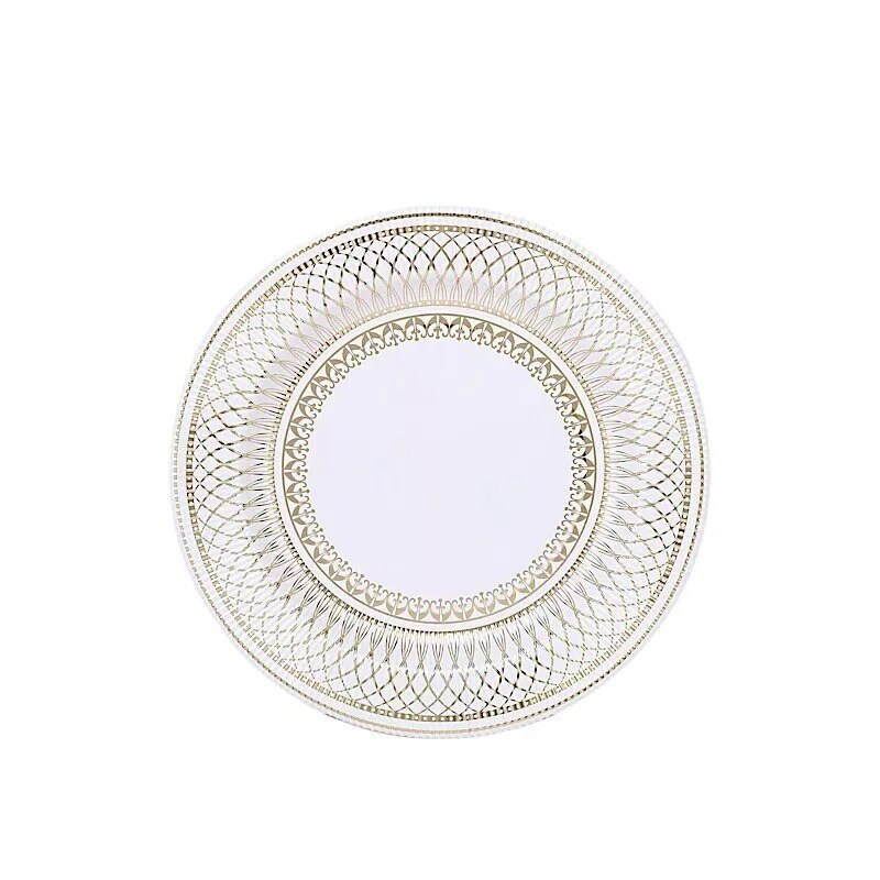 25 White Gold 8" Porcelain Design Round Paper Plates Party Events Decorations