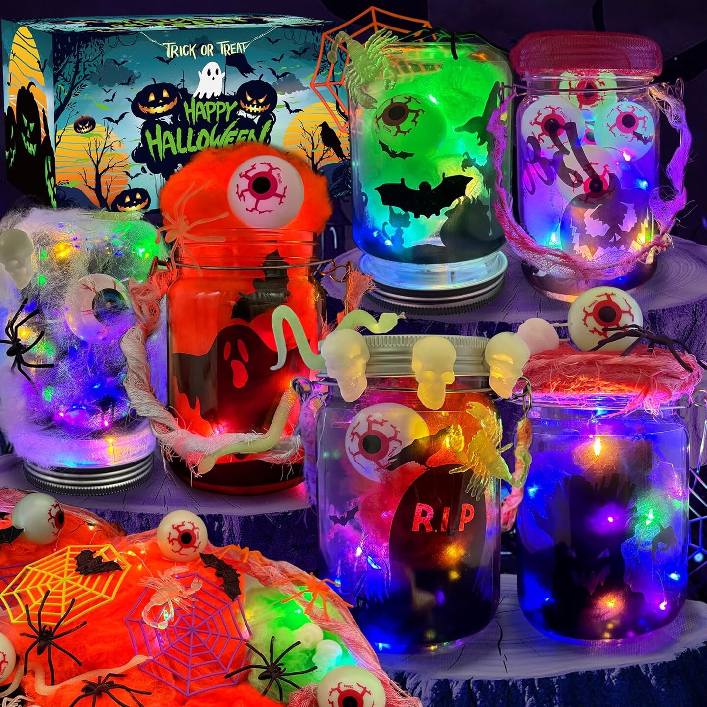 Halloween Crafts for Kids 6 Pack Mason Jar with Accessories