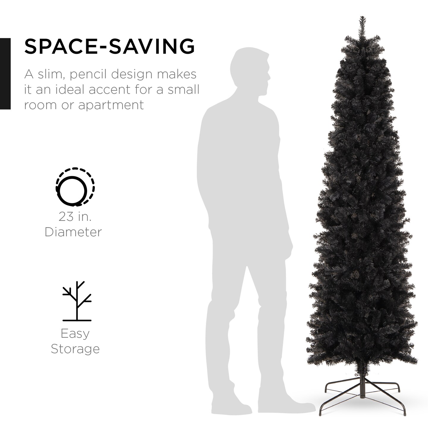 Best Choice Products Black Artificial Holiday Christmas Pencil Tree w/ Metal Base