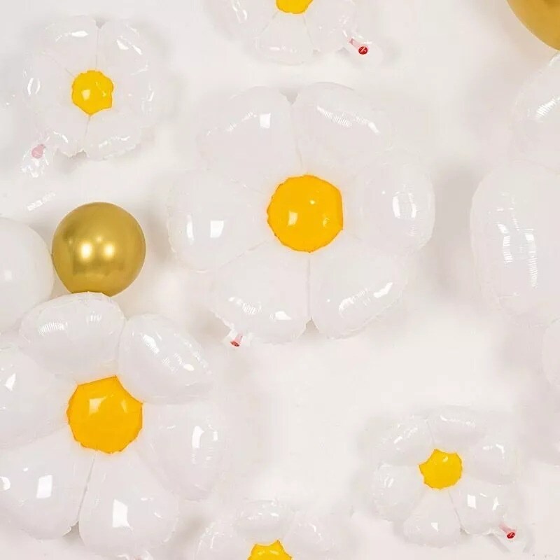 10 White Yellow Assorted Daisy Flower Mylar Foil Balloons Party Decorations