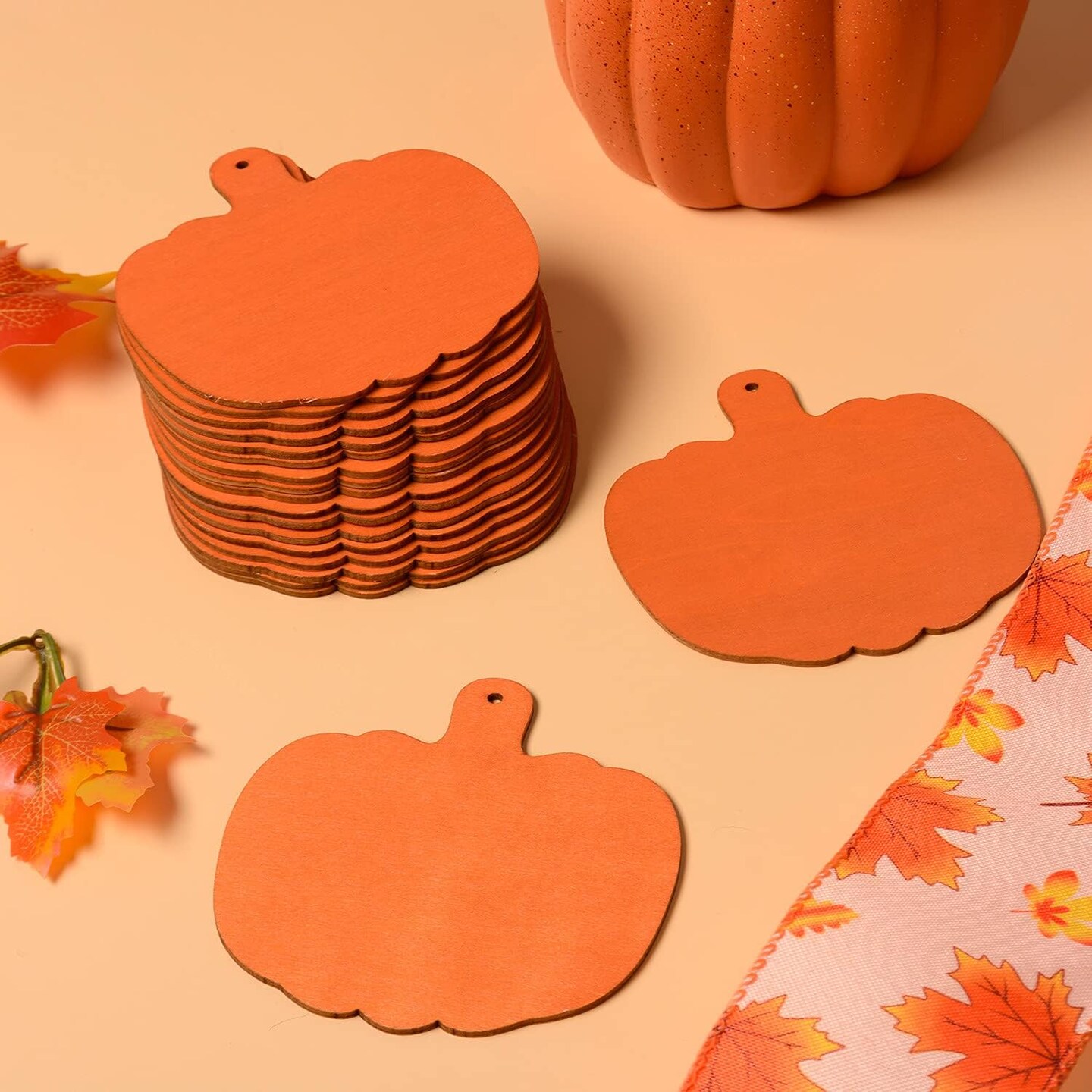 36 Pieces Orange Pumpkin Wood Cutouts Crafts