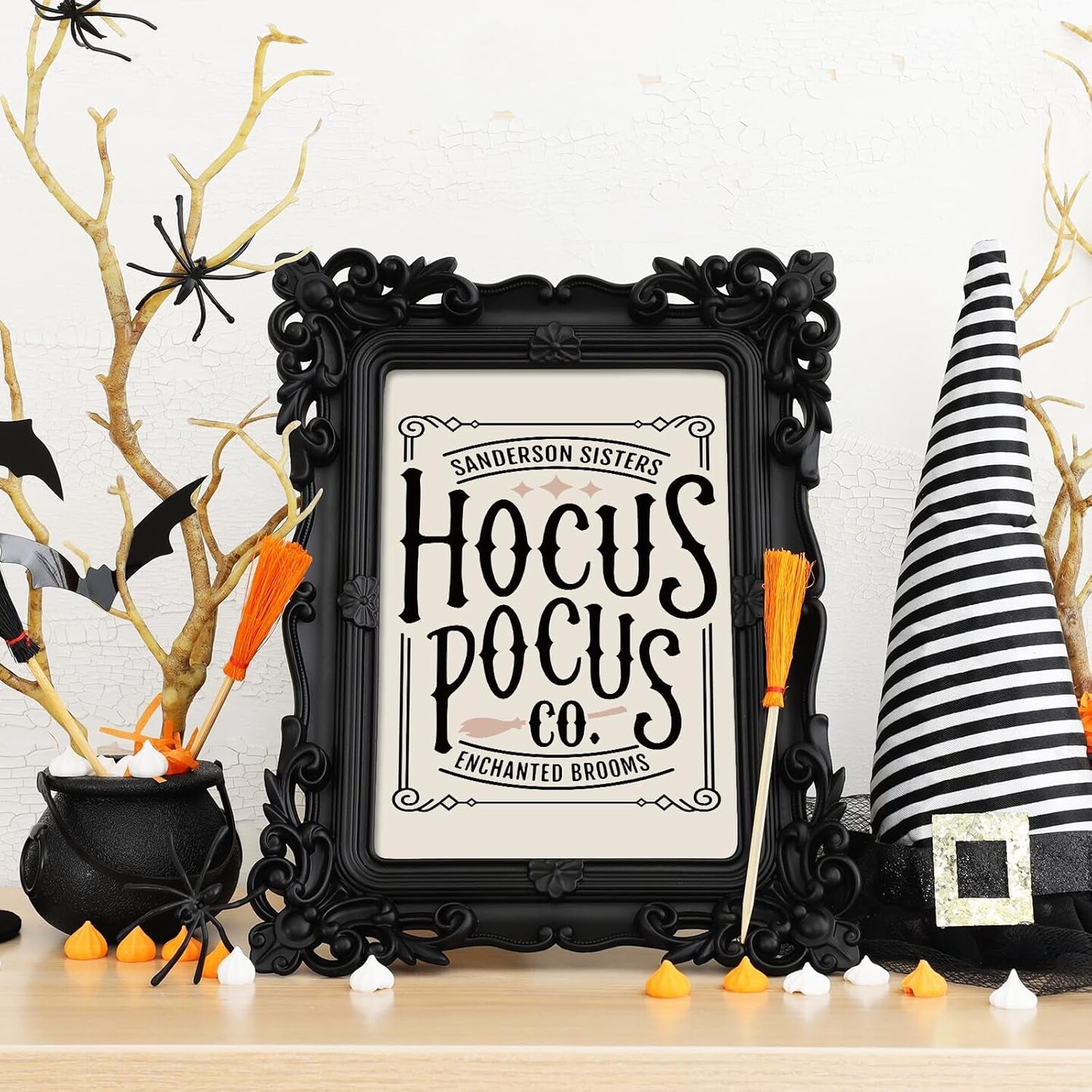 Halloween Wall Art Prints 8X10 Inch Vintage Halloween Wall Decor Boho Skeleton Witch Bat Home Decor Wall Art for Halloween Gallery Wall Home Living Room Bedroom Decor (UNFRAMED)