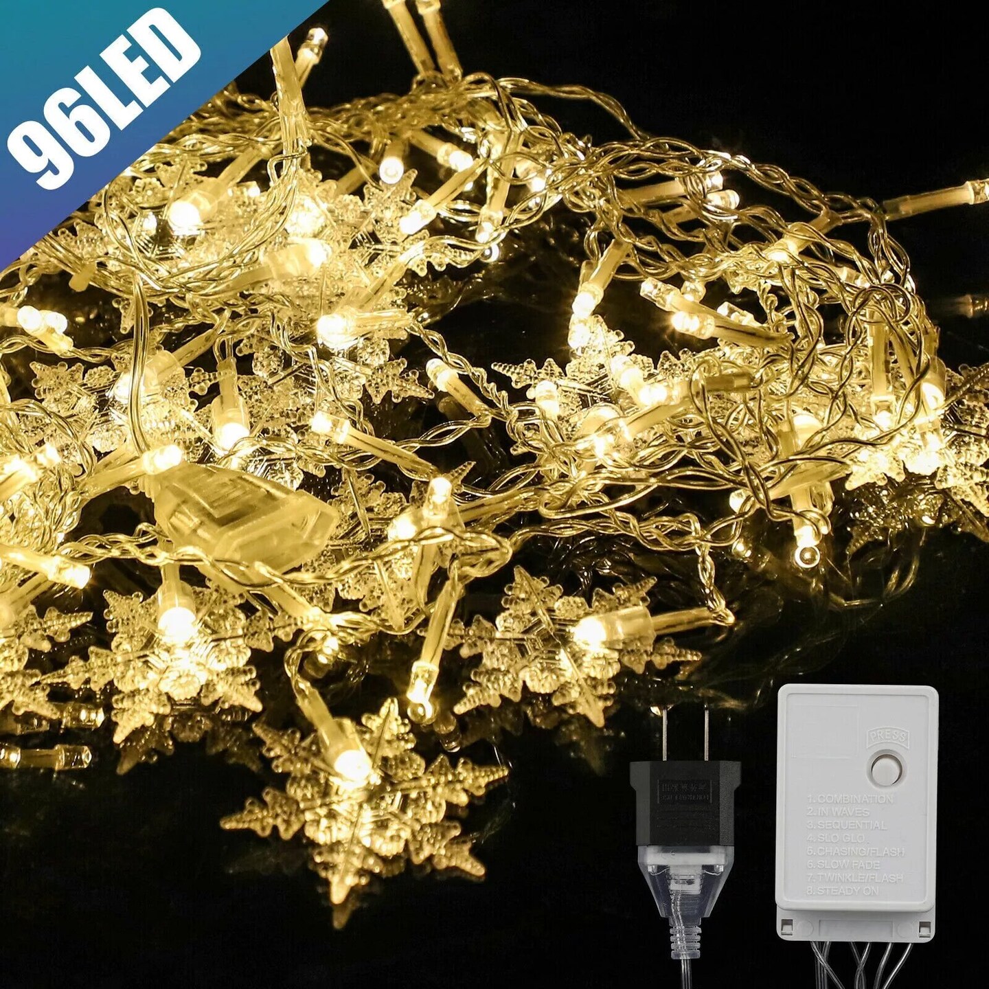 Kitcheniva 96 LED Christmas Curtain Window Snowflake String Fairy Lights