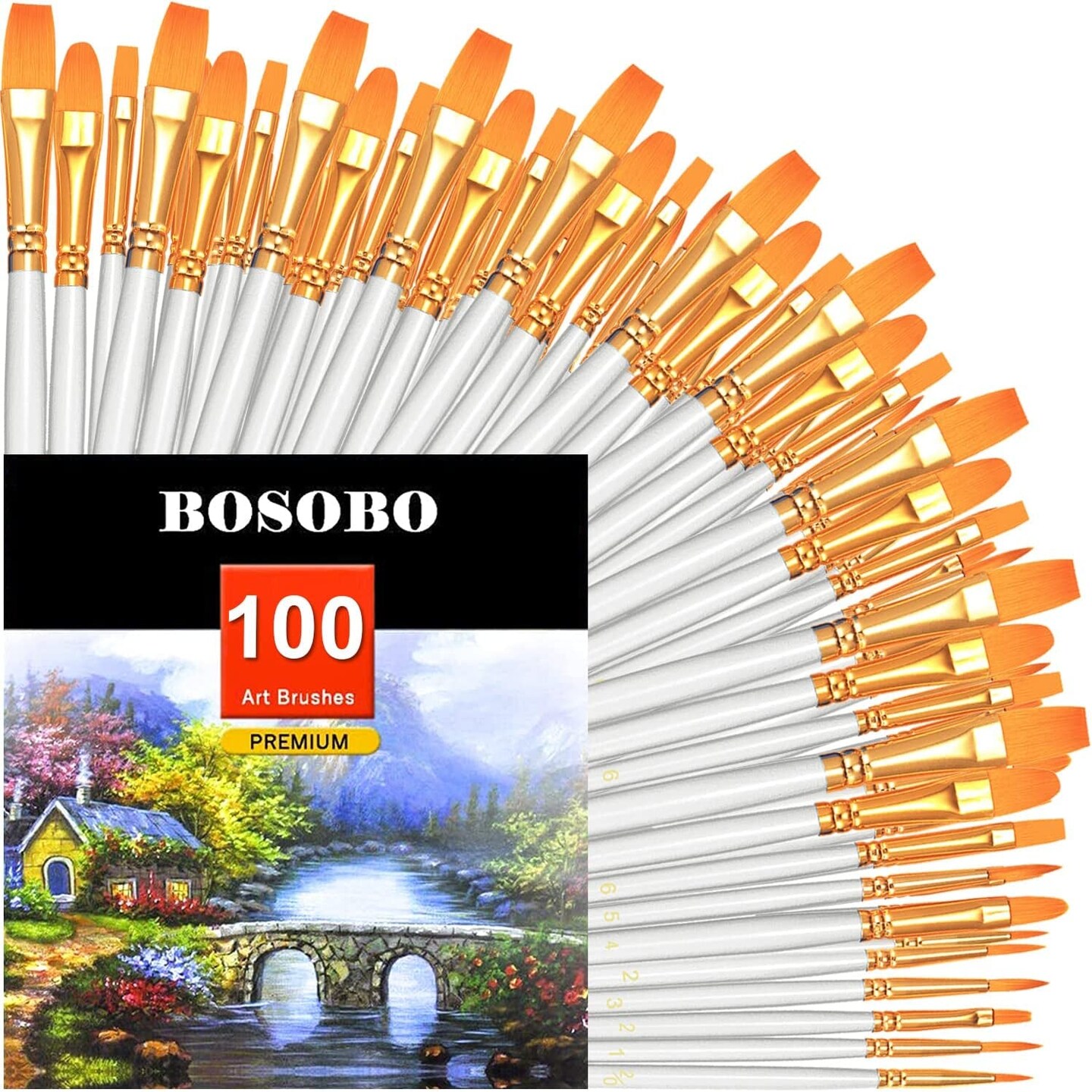 Paint Brushes Set, 10 Pack 100 Pcs round Pointed Tip Paintbrushes Nylon Hair Artist Acrylic Paint Brushes for Acrylic Oil Watercolor, Face Nail Art, Miniature Detailing &#x26; Rock Painting, White