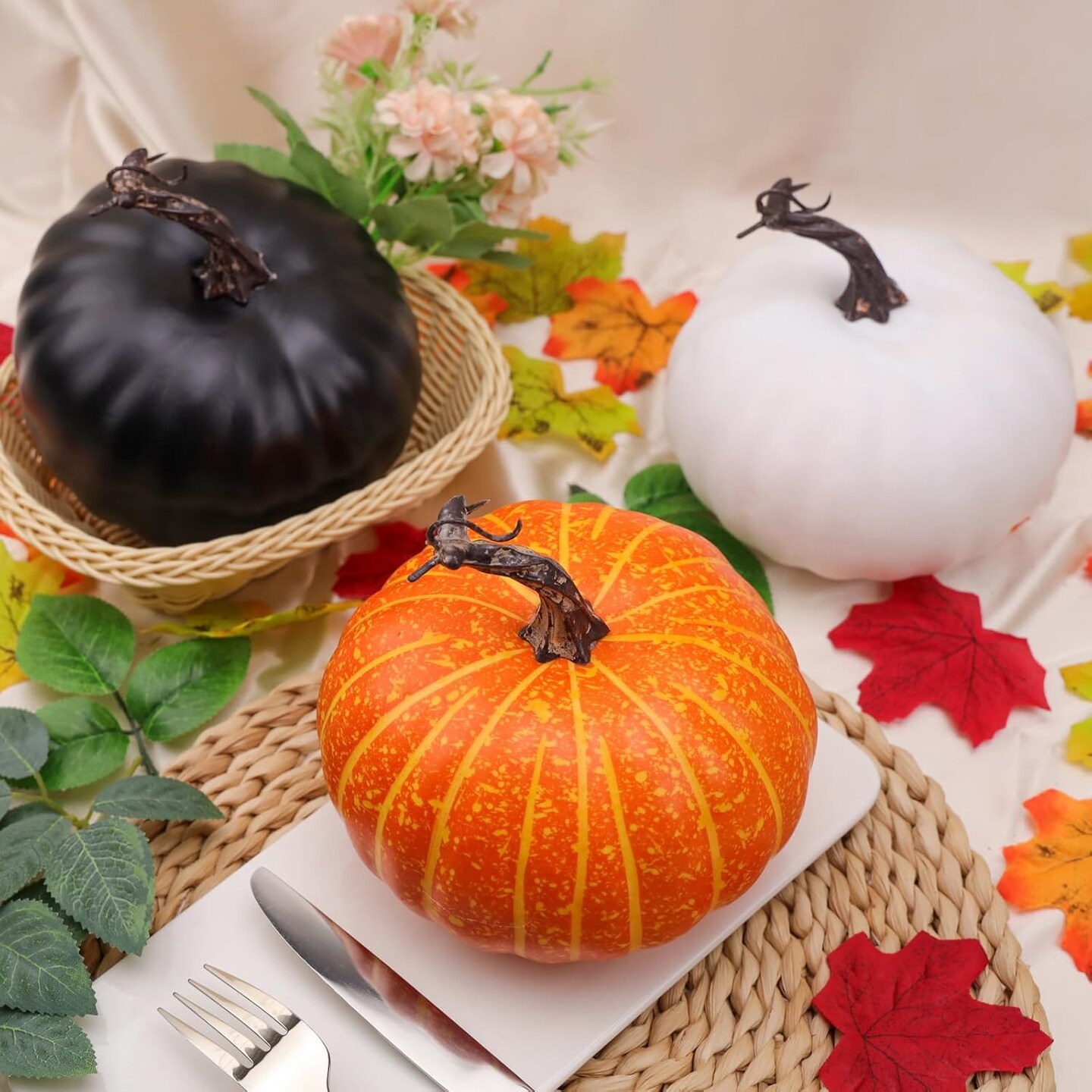 Fake Paintable Pumpkin Decoration Fall Harvest for Home Kitchen Farmhouse Halloween Thanksgiving Wedding - 1Pcs