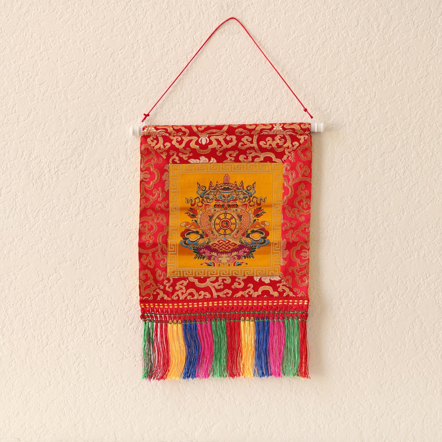 Tibetan Buddhist Ashtamangala Wall Hanging Tassels Tapestry, 18"X12", Asian Chinese Indian Wall Art Home Décor - image10
