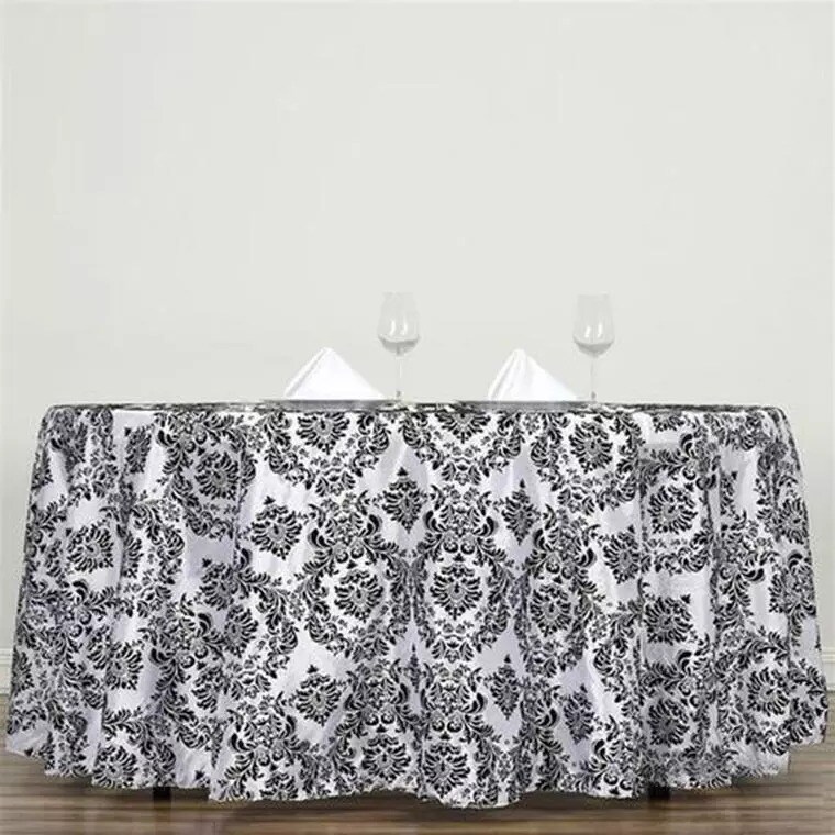 120&#x22; Black Damask Flocked Table Top Round Tablecloth Wedding Party Linens