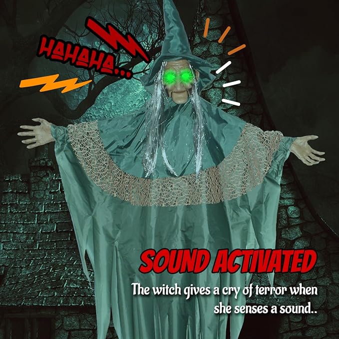 Motion and Touch Activated Lights and Sounds for Indoor and Outdoor Halloween Decorations (Green), YLHW24