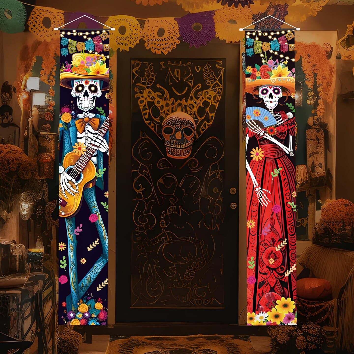 Halloween Decorations Indoor Dia De Los Muertos Porch Sign Banners Decoration