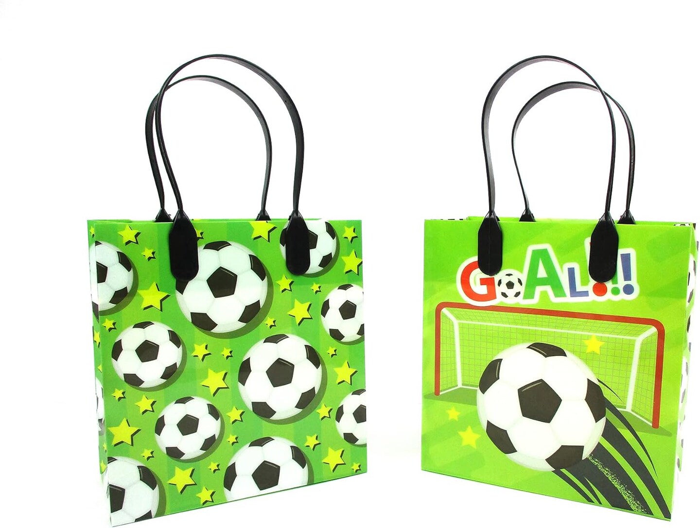 TINYMILLS Soccer Futbol Themed Party Favor Bags Treat Bags with Handles, Soccer Futbol Candy Snack Bags for Birthday Party Snack Duty Goodie Bags, Pack of 12