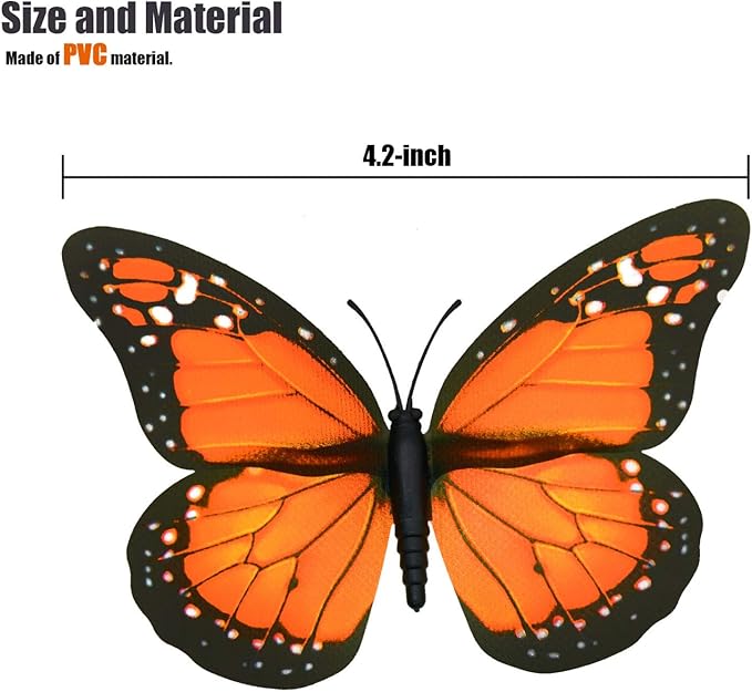 4.72&#x27;&#x27; Orange Premium Artificial Monarch Butterfly to Decorate for Craft, Home, Wall, Wedding, Party (12 Pcs)