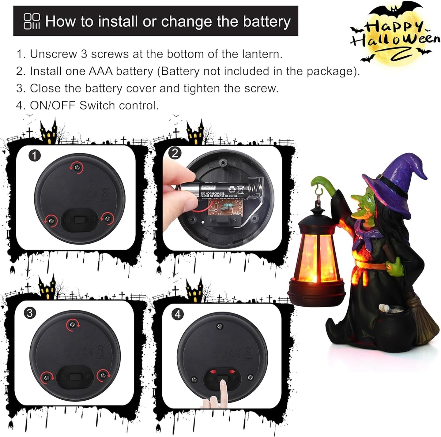 2024 Witch Halloween Figurines - Halloween Decorations Indoor Witch Statue,Halloween Table Decor for Indoor,Spooky Decor with LED Light for Fireplace Home Kitchen Desk Office Party