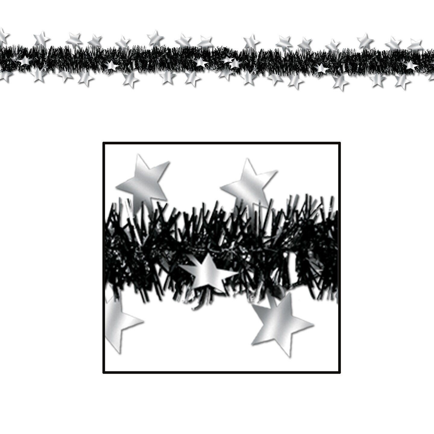 Beistle 12Feet Standard Metallic Star Garland - Silver and Black - 12 Pack