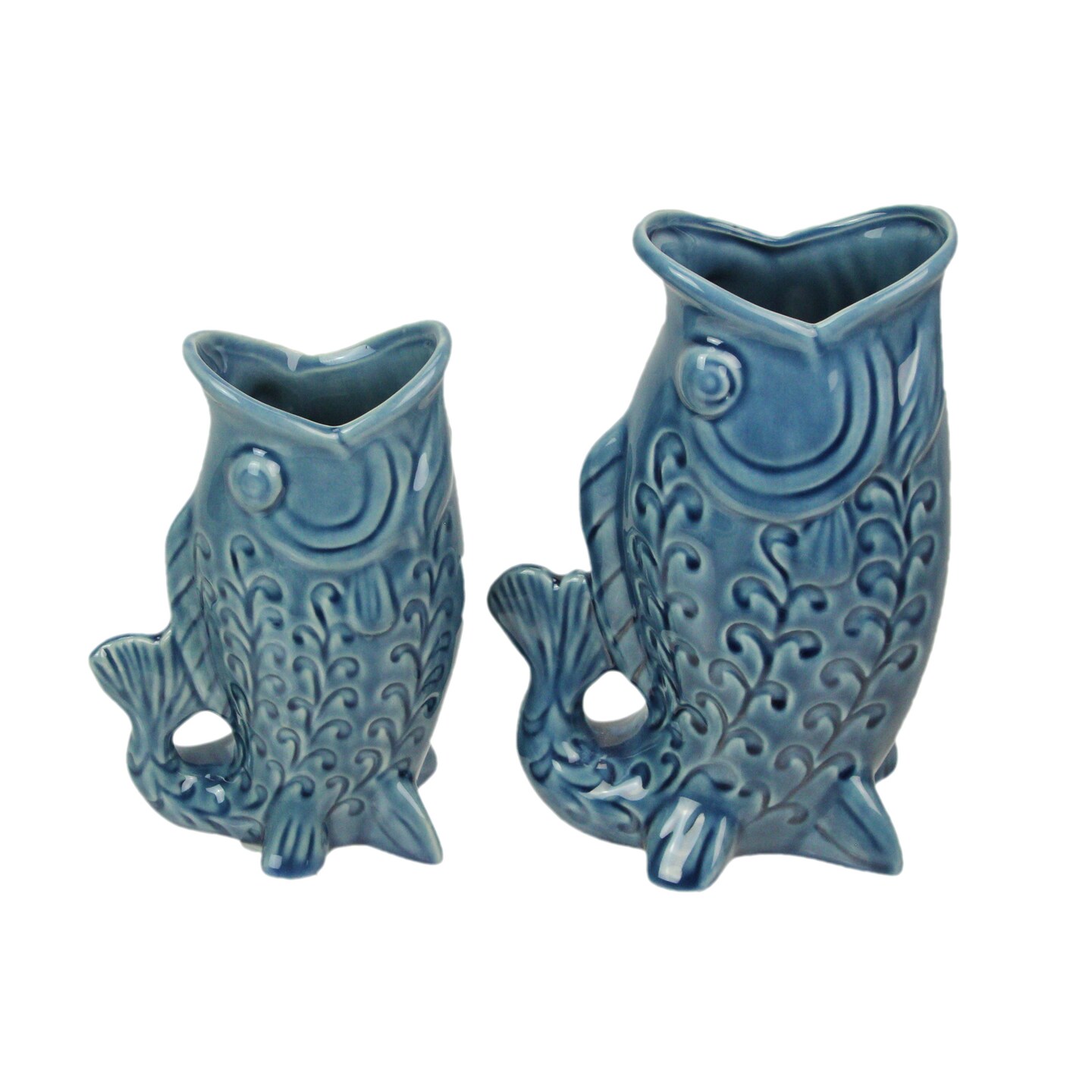 Set of 2 Blue Fish Vases – Ocean-Inspired Porcelain Decor for Fresh Flowers