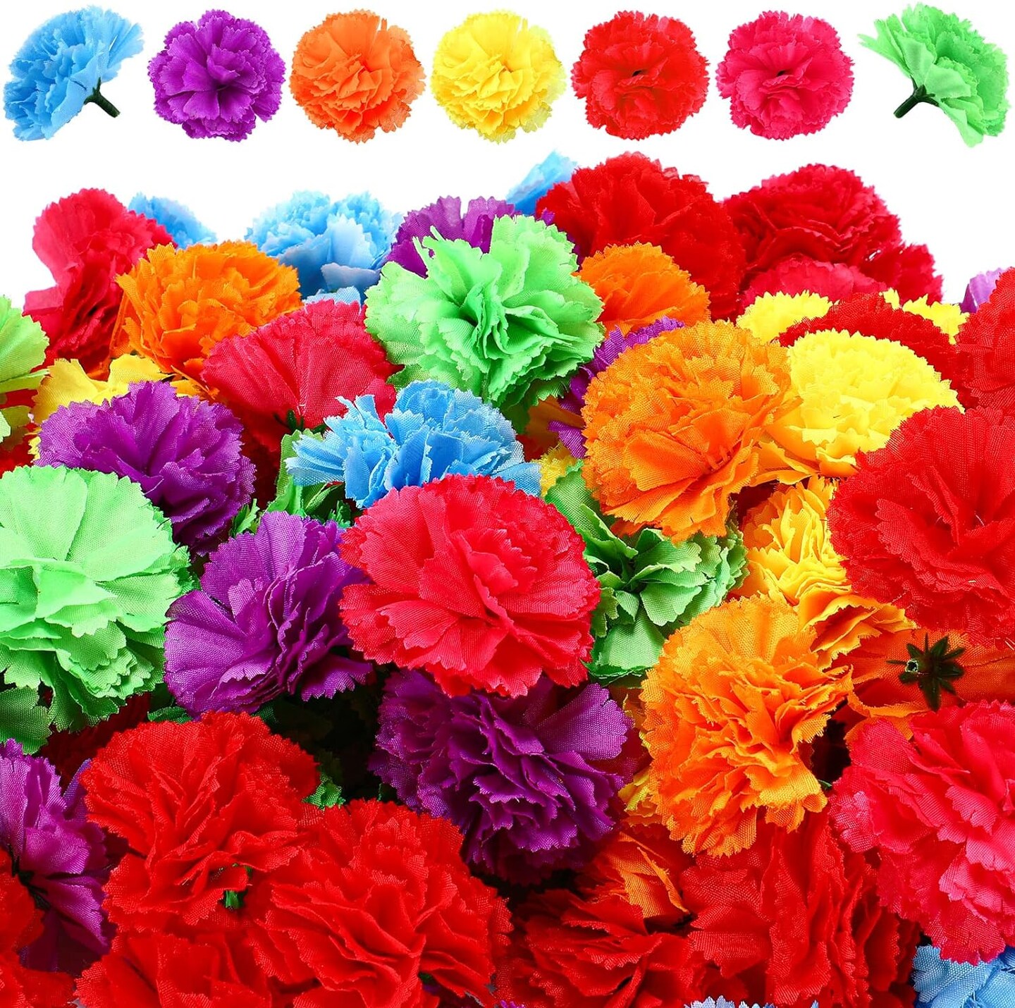 140 Pcs Marigold Flower Head Mexican Artificial Marigold Flowers Halloween Flower Day of The Dead Decoration for Diwali Indian Decor DIY Wreath Garland Craft(2 Inch,Multi Color)
