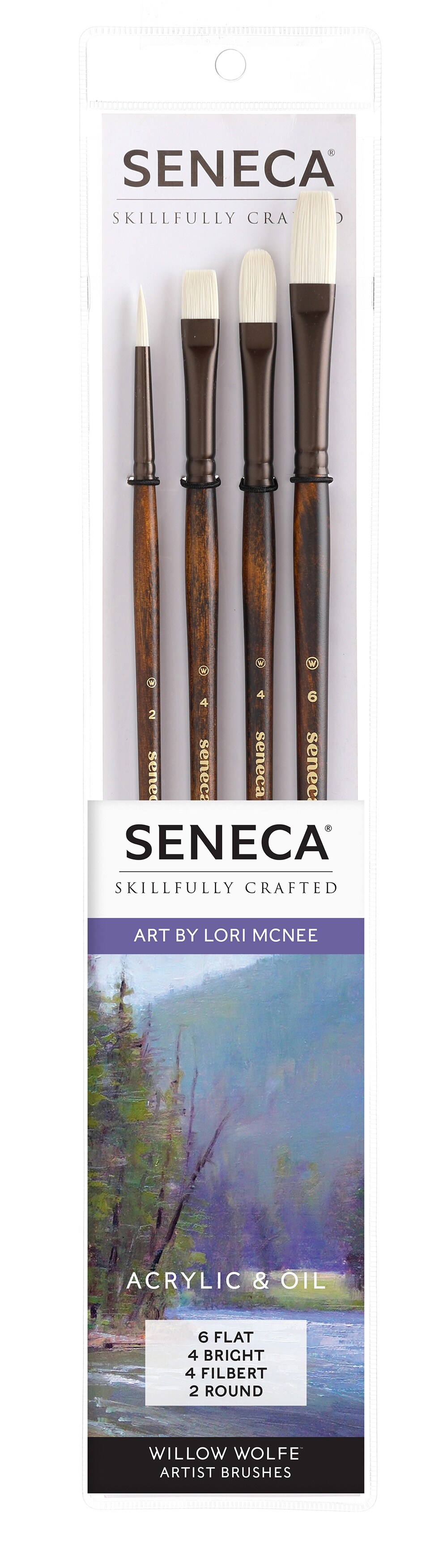 Willow Wolfe Seneca Artist Plein Air Brush Set-Round, Bright, Filbert, Flat