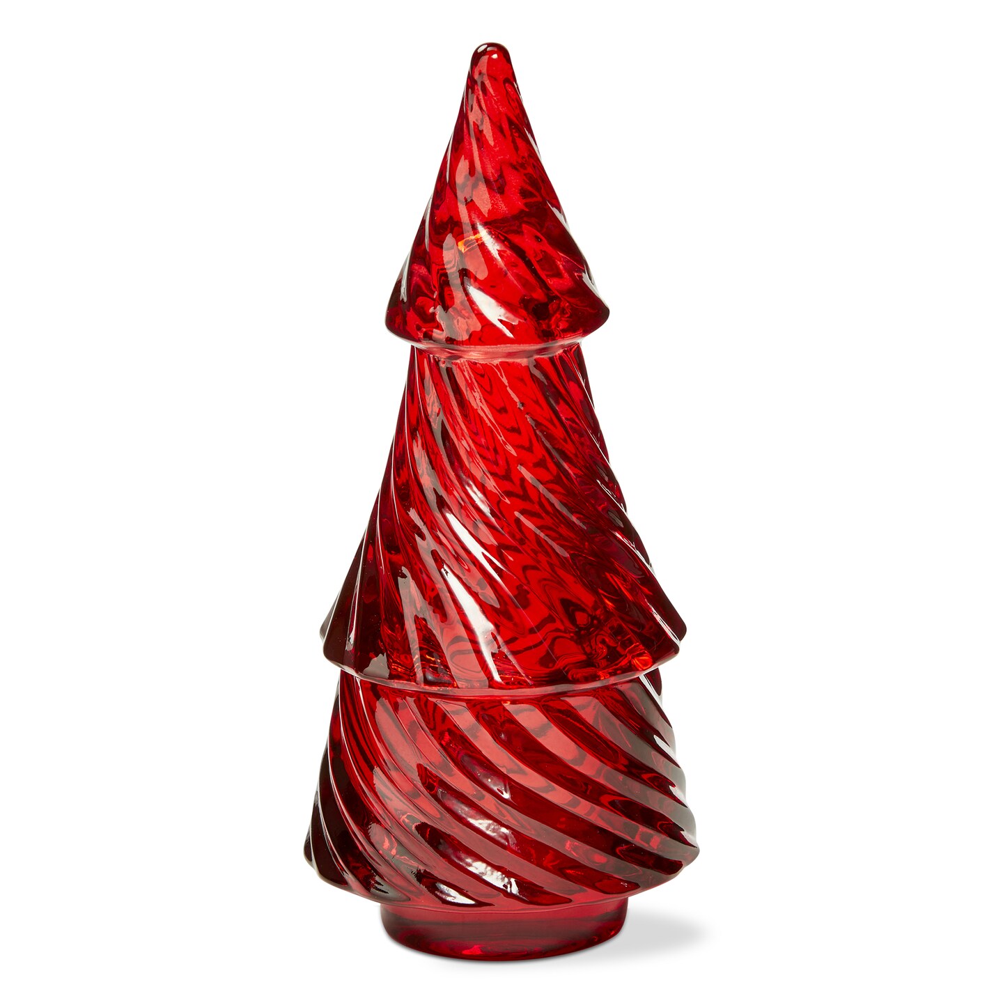 Christmas Glass Twist Tree Tealight Candle Holder Red, 6.25 inch