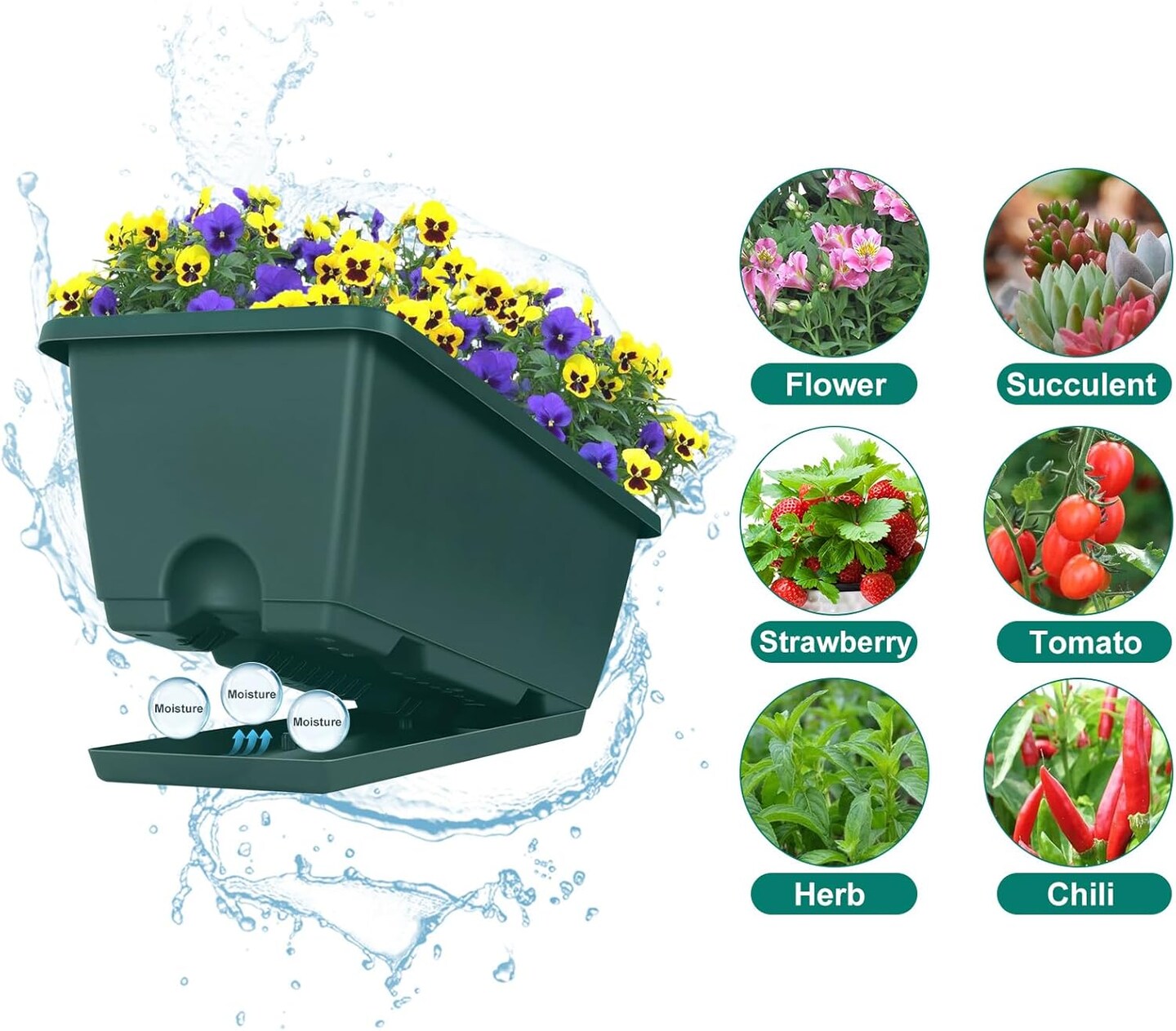 4 Pack Railing Planter Box Window Boxes Planters, 17'' Rectangular Deck Railing Planter Balcony Hanging Planters with Adjustable Flower Box Brackets for Fence Outdoor Patio Porch