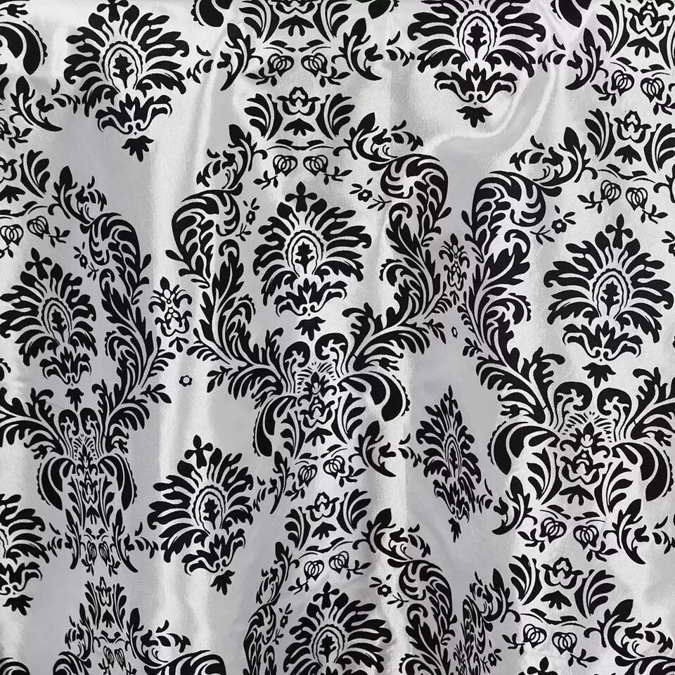 120&#x22; Black Damask Flocked Table Top Round Tablecloth Wedding Party Linens