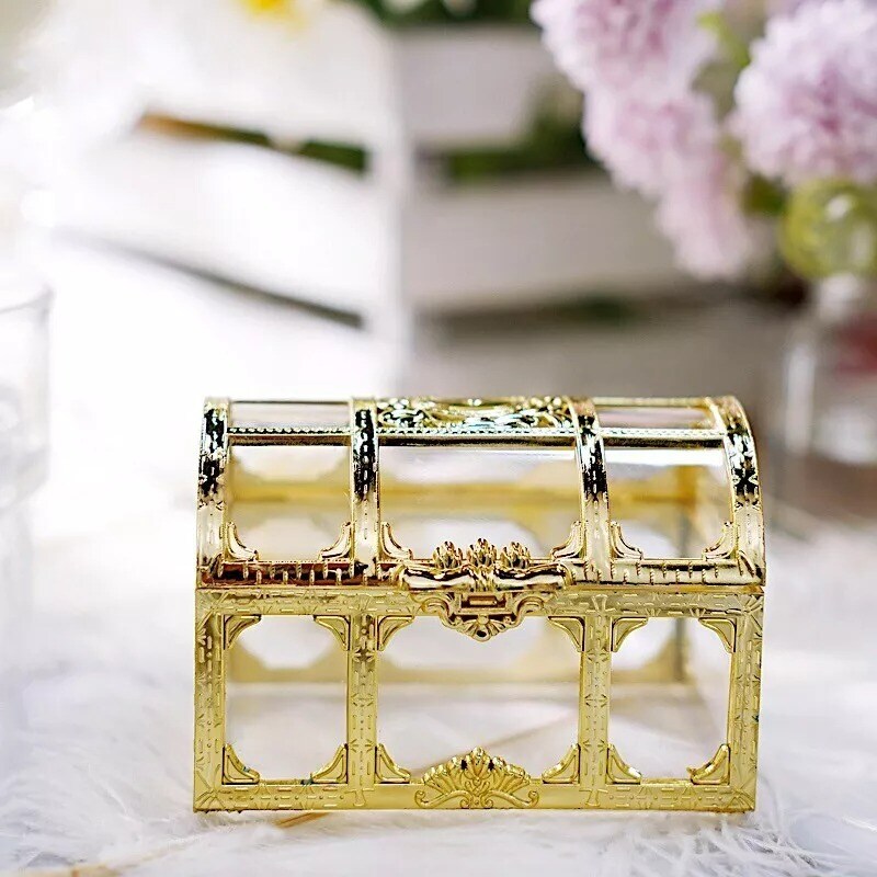 48 Clear Gold 2.5&#x22; tall Mini Treasure Chests Favor Boxes Wedding Party Supplies