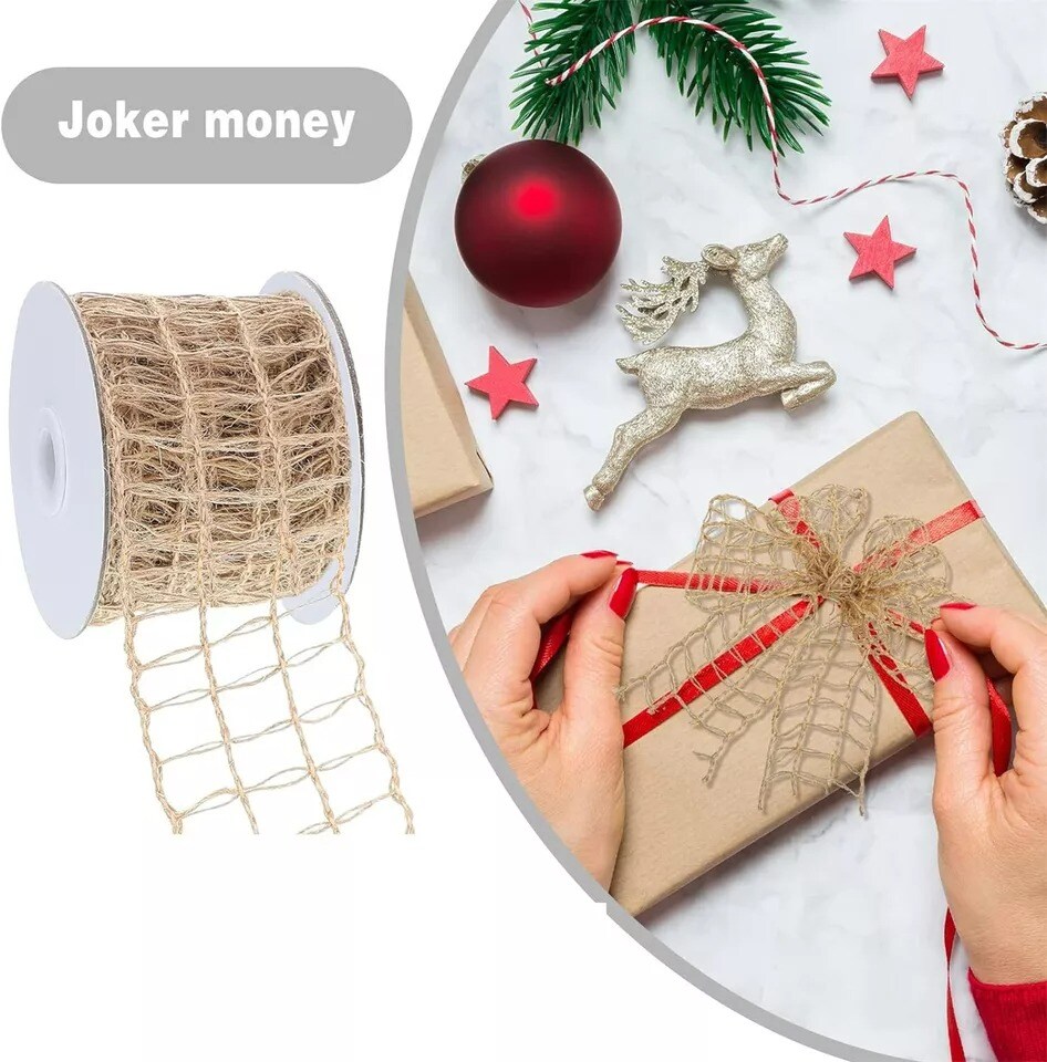 2.5" Jute Mesh Burlap Wired Ribbon Open Weave Burlap Net Ribbon Fabric Ribbon