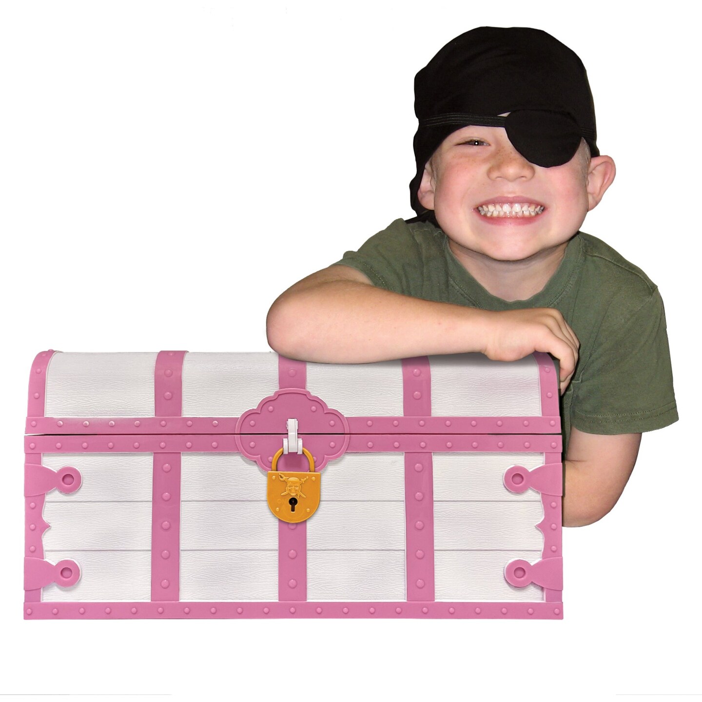 Treasure Chest with Lock &#x26; Key, Pink &#x26; White